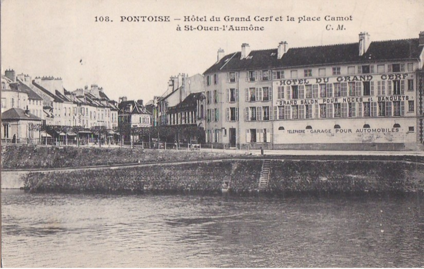 95 SAINT OUEN L' AUMONE  HOTEL Du Grand Cerf Place Carnot Vue De PONTOISE  Timbre 1910 - Saint-Ouen-l'Aumône