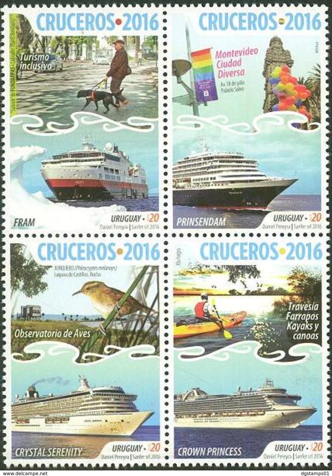 Uruguay 2016 ** Serie Cruceros. Turismo. Barcos. Perro. Jilguero. See Desc. - Barche