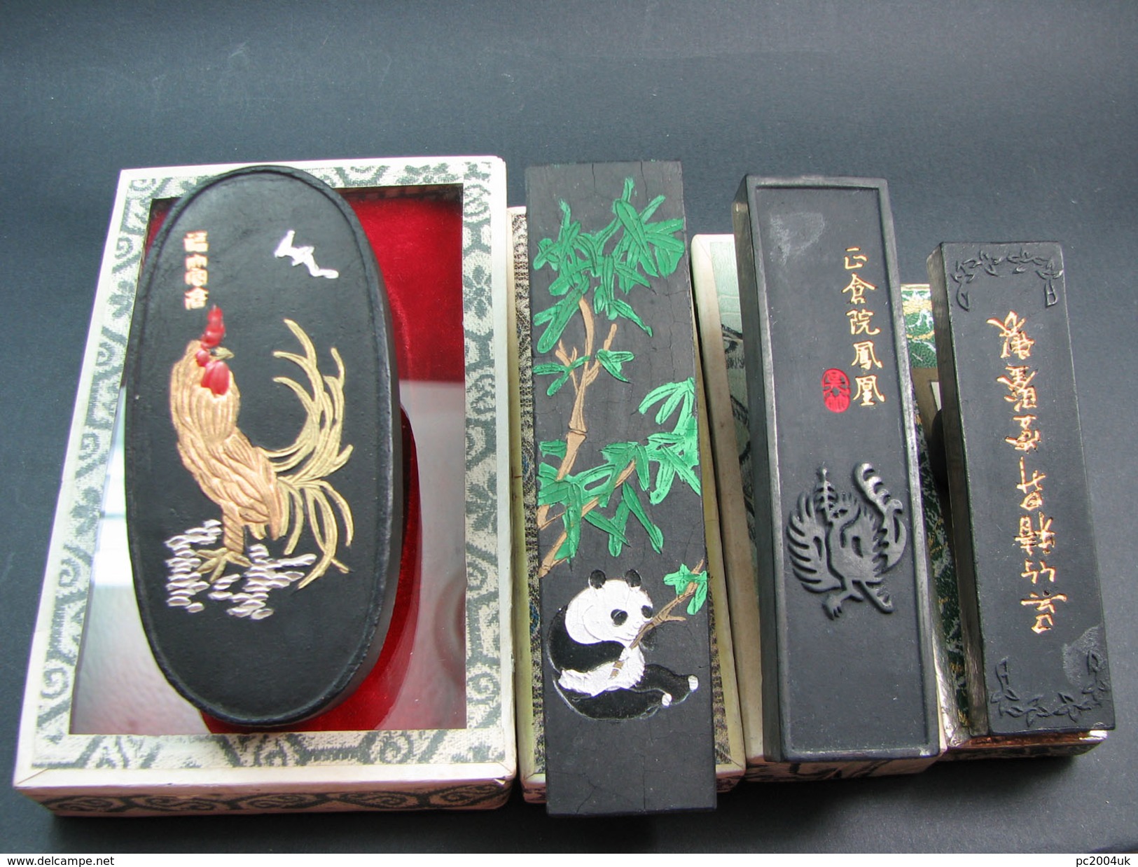 FREE SHIPPING. Four Boxed And Decorated Vintage Ink Sticks - China/Japan - Circa 1960's.  FREE SHIPPING. - Oriental Art