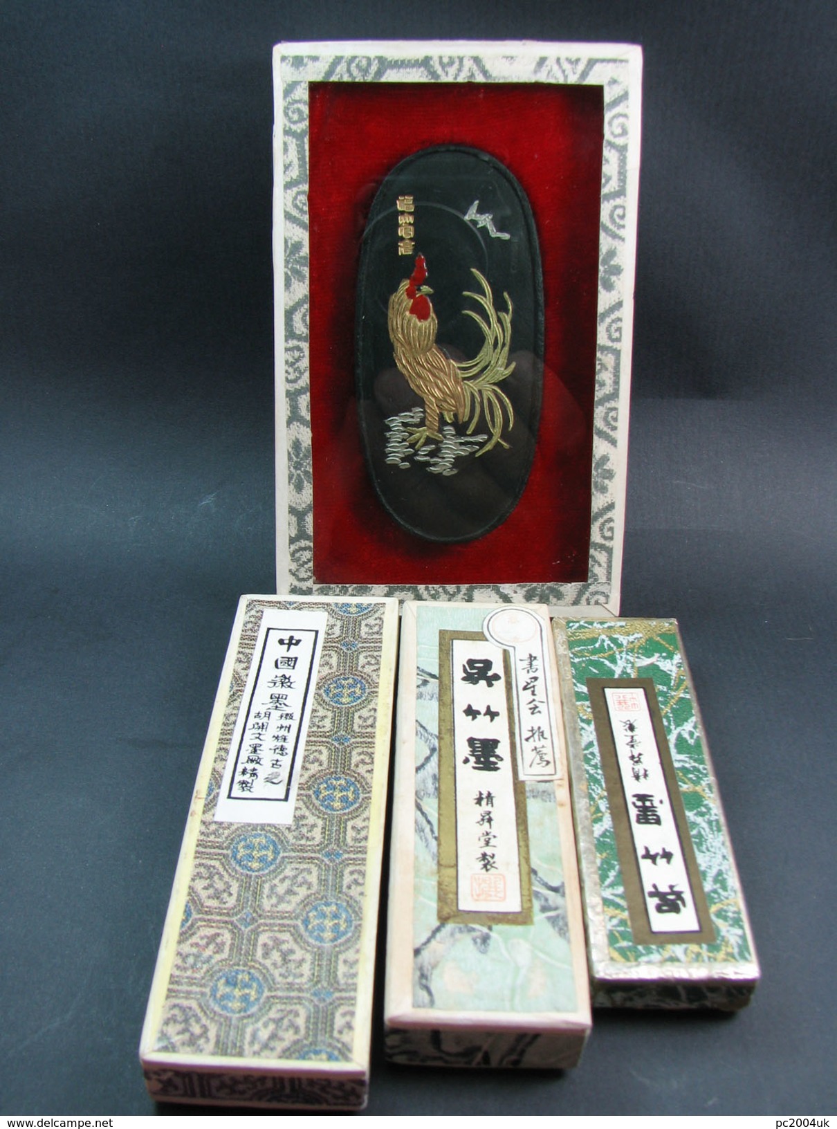 FREE SHIPPING. Four boxed and decorated vintage ink sticks - China/Japan - Circa 1960's.  FREE SHIPPING.