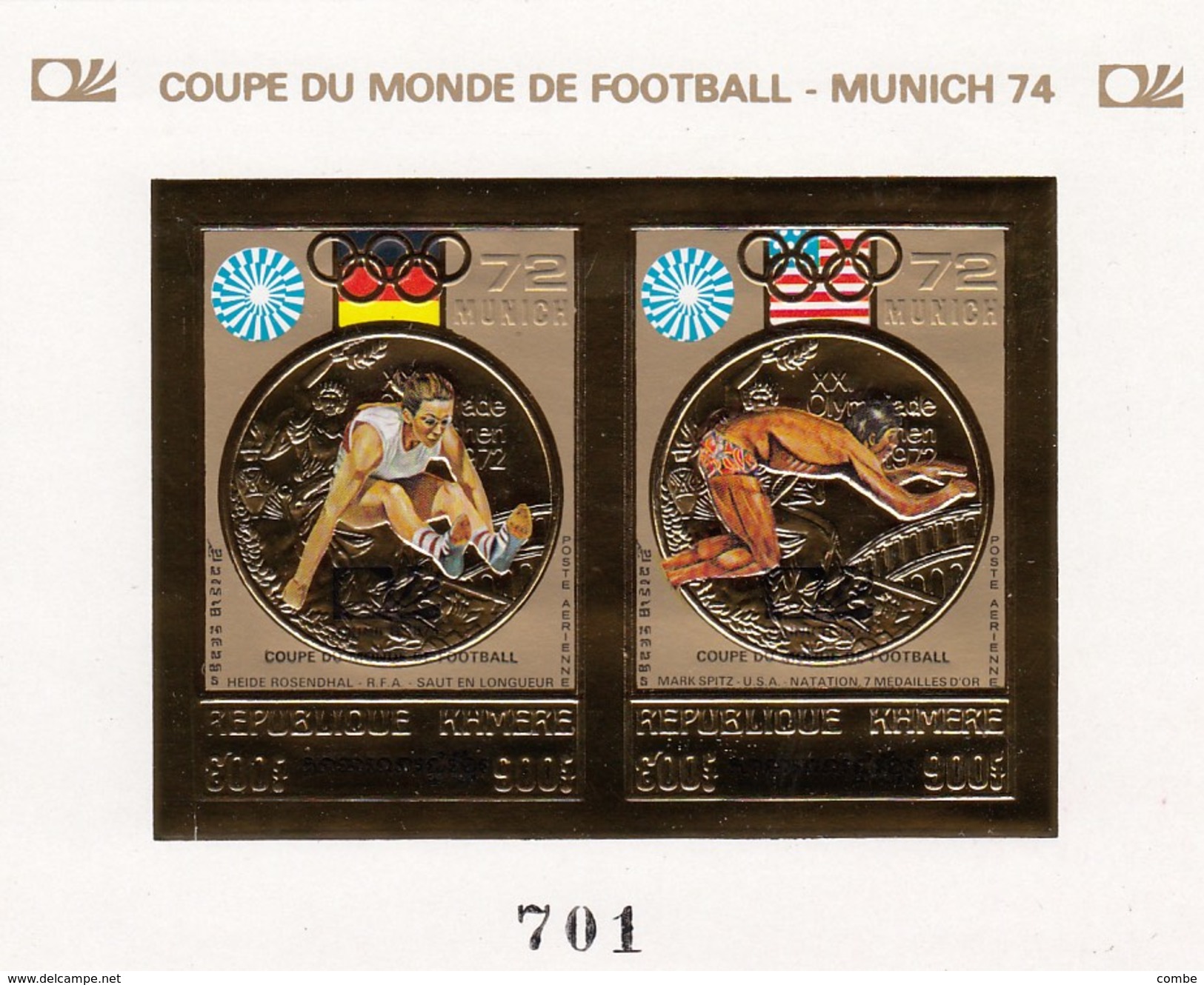 Soccer Football Khmere Cambodge Bloc 35B Imperf 1974 World Cup In Germany MNH ** Gold Foil Olympic Games 1972/ 1016 - 1974 – Germania Ovest
