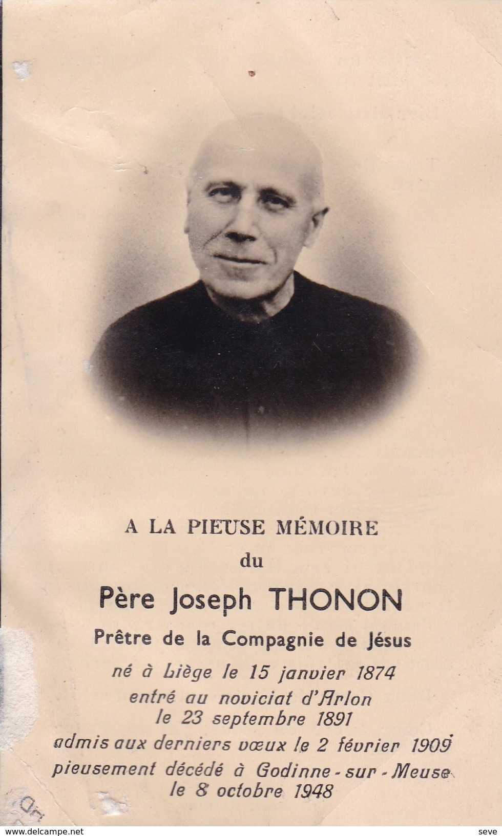 LIEGE GODINNE ARLON Père Jésuite Joseph THONON  1874-1948 Compagnie De Jésus Souvenir Mortuaire - Décès