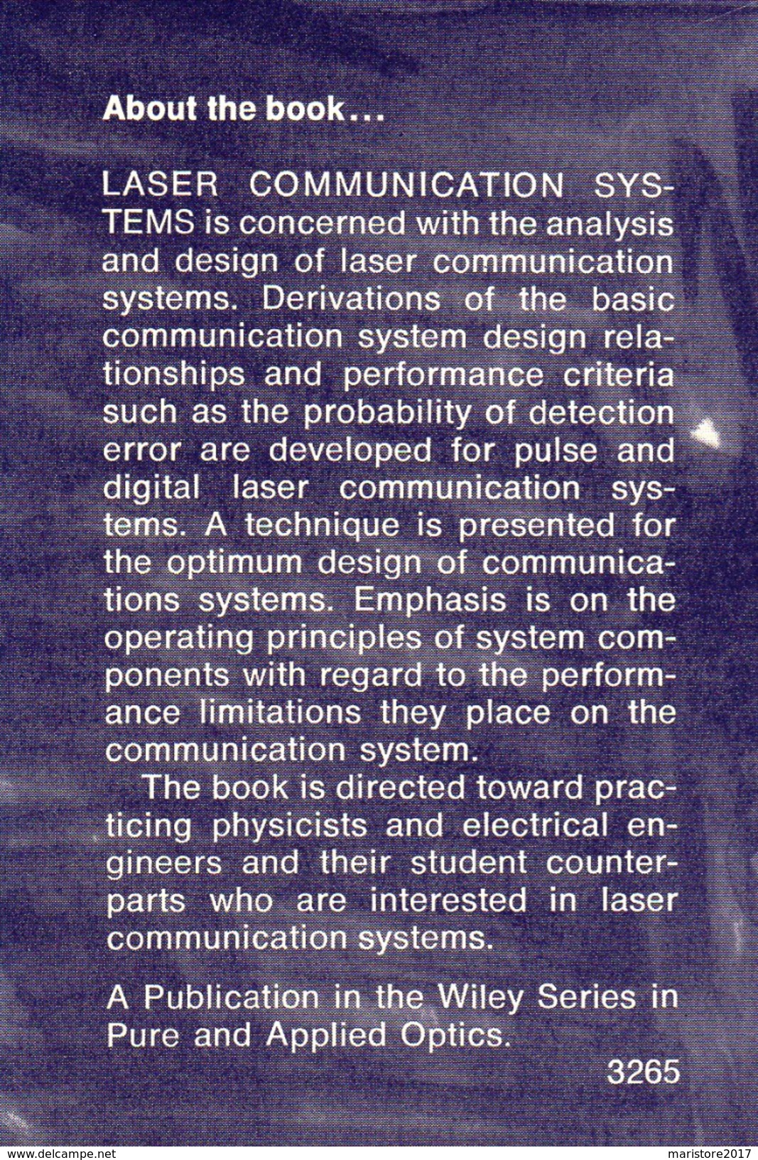 Vintage Technology LASER COMMUNICATION SYSTEMS-pulse Digital-performance Limitations-for Practicing Physicists Engineers - Altri & Non Classificati