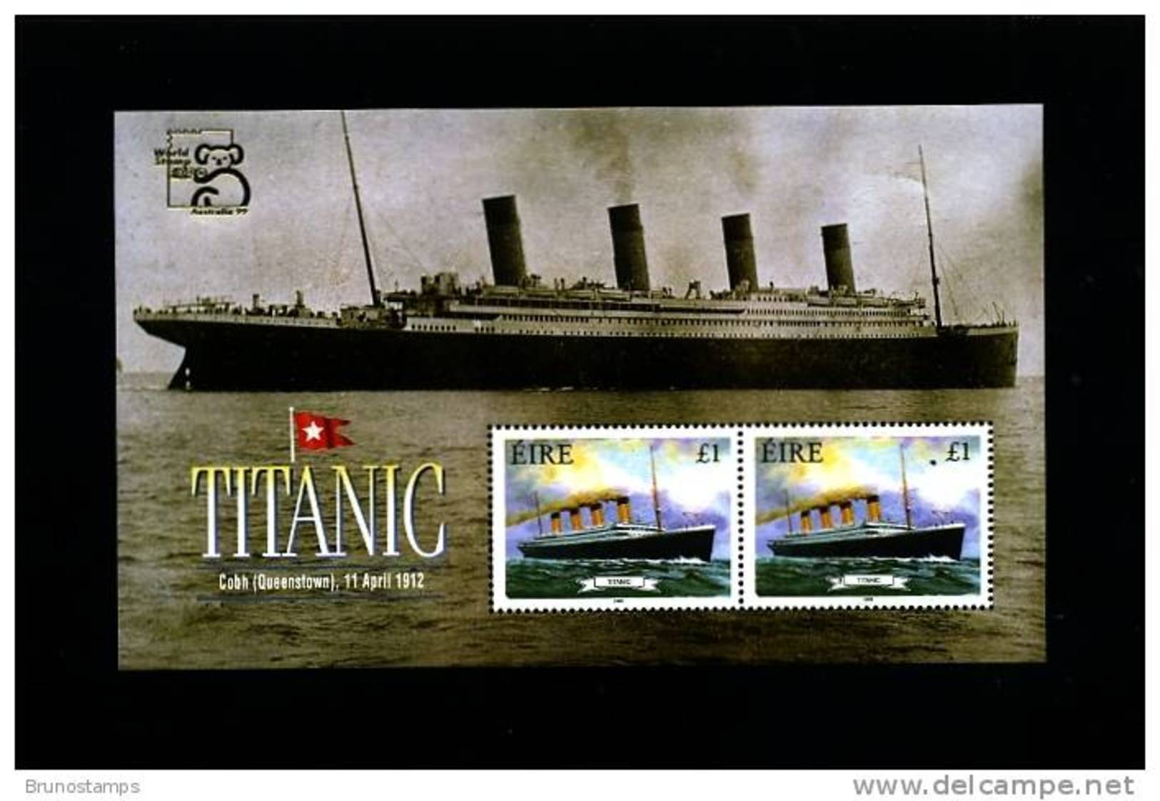 IRELAND/EIRE - 1999  TITANIC  MS OVERPRINTED AUSTRALIA STAMP EXPO MINT NH - Blocchi & Foglietti