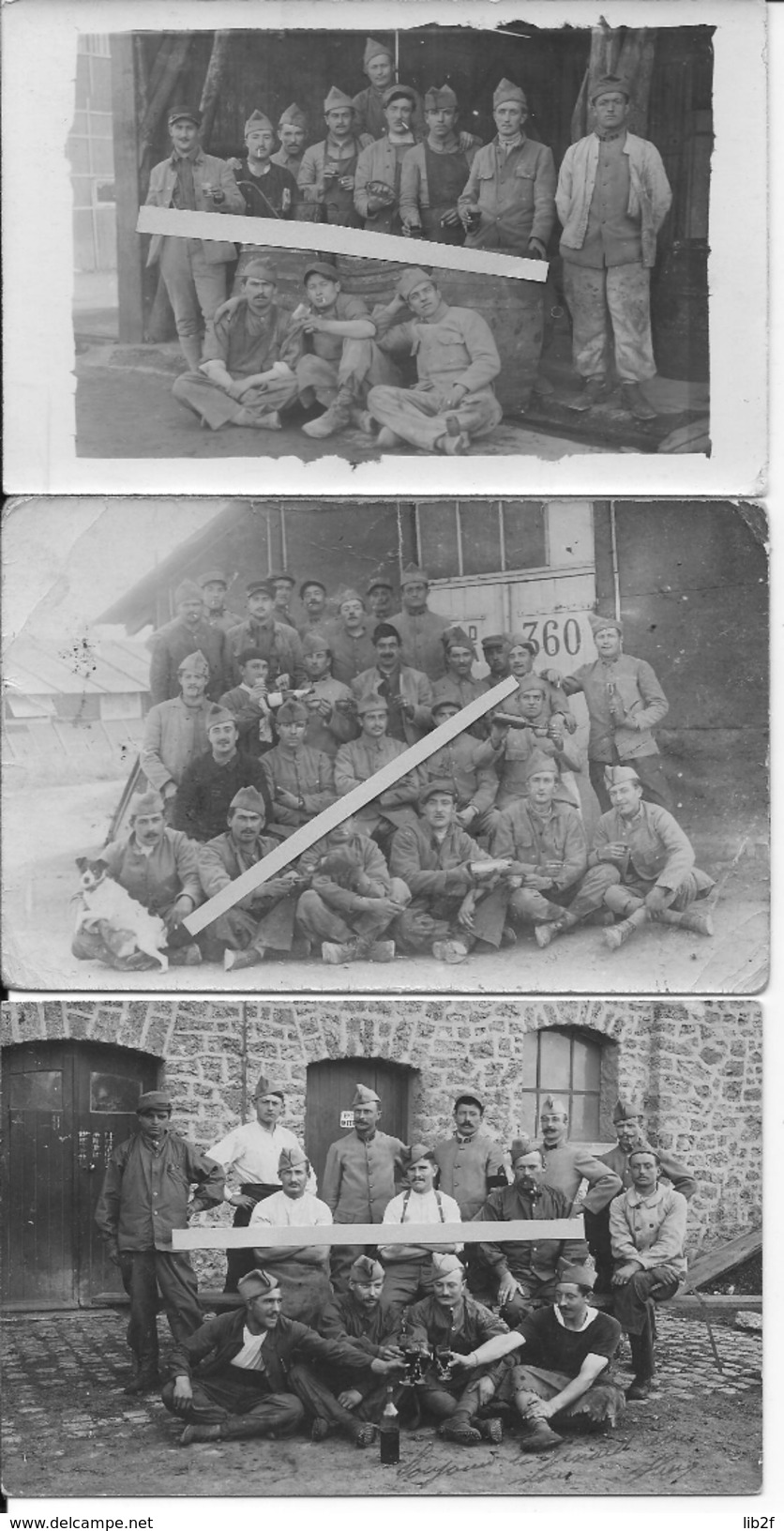 1917 Soldats Français Ouvriers Tonneliers équipe De Travail Du 22ème R.I 3 Cartes Photos Dont 1 Avec Dessin Au Dos Ww1 - War, Military