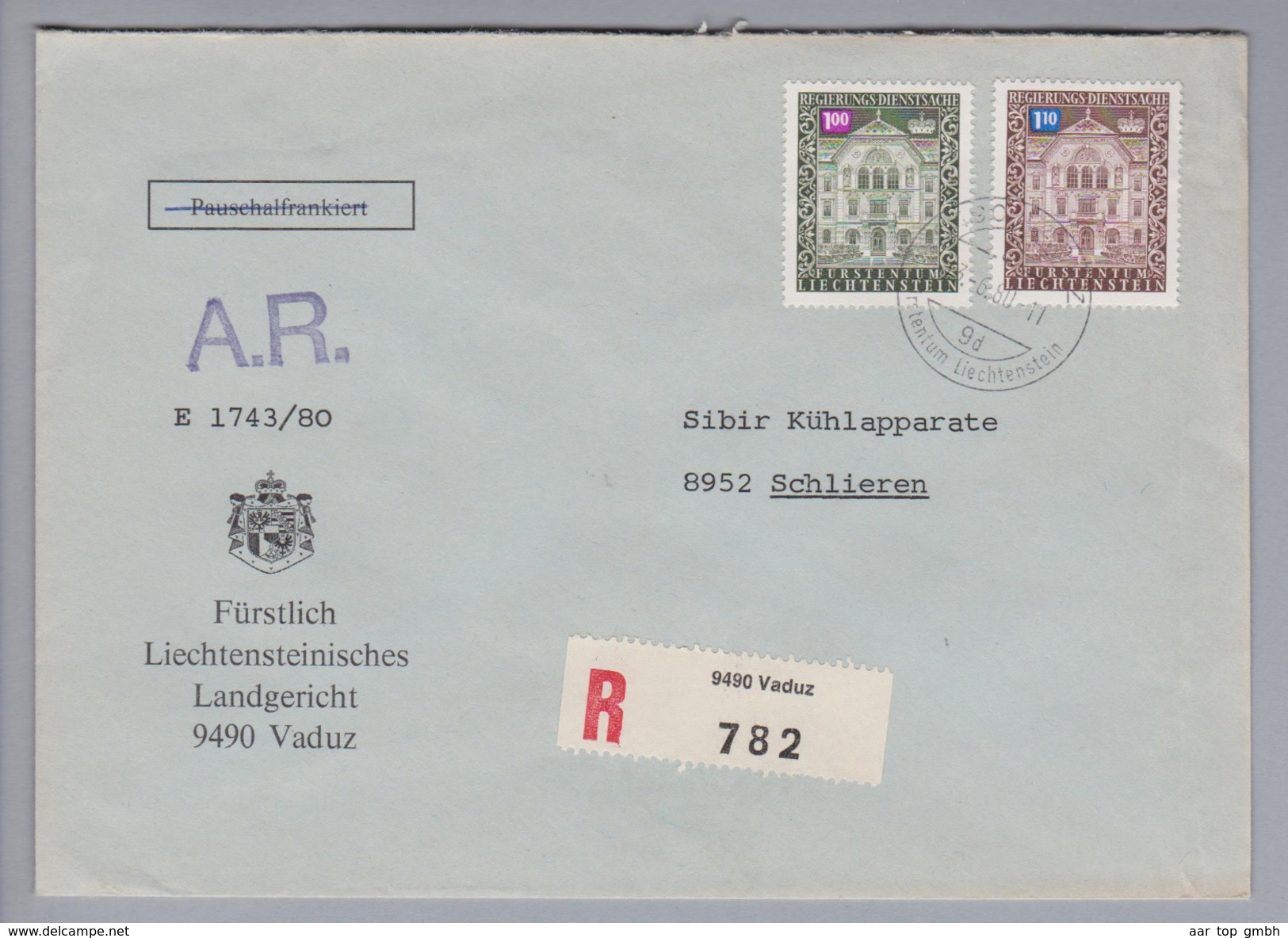 Liechtenstein Dienst 1980-06-13 R-Brief Mit Rückschein - Service