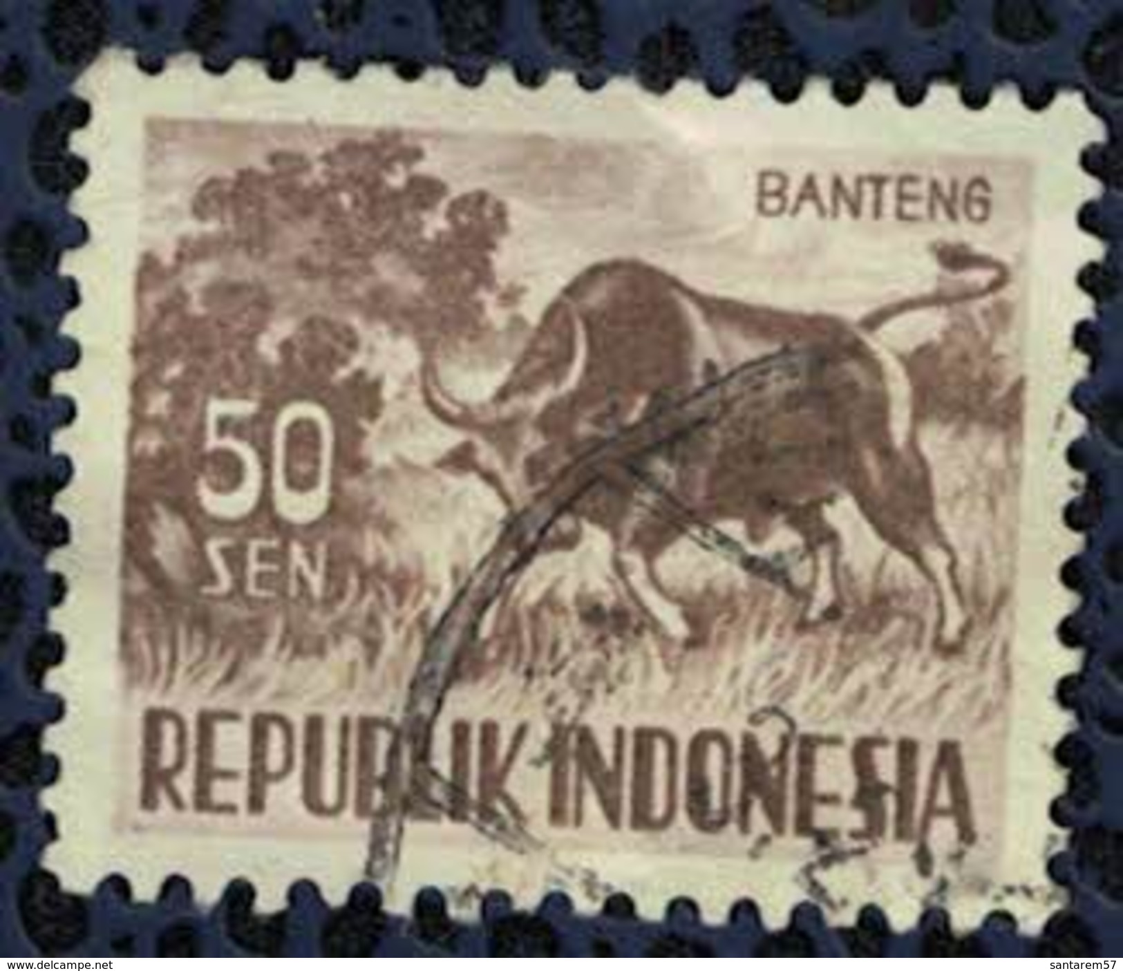 Indonésie 1956 Oblitéré Used Animaux Boeuf Bos Javanicus Banteng 50 Sen - Indonésie