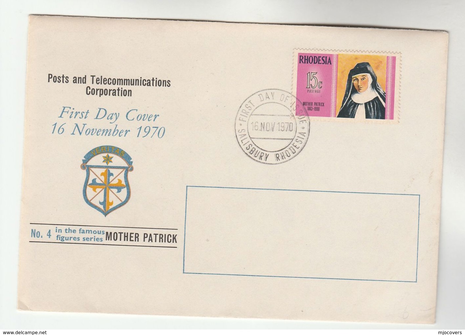 1970 RHODESIA FDC Stamps MOTHER PATRICK Cover Religion Christianity - Rhodesië (1964-1980)