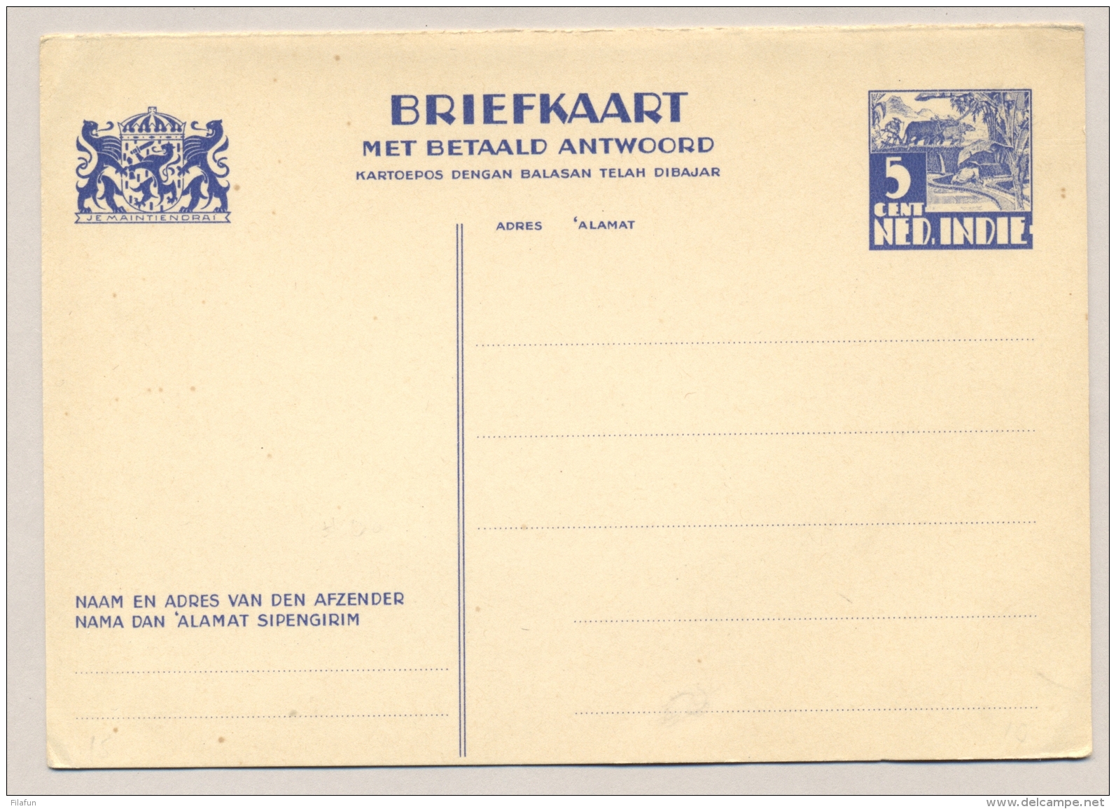 Nederlands Indië - 1935 - 5+5 Cent Karbouwen, Briefkaart G58, Ongebruikt / Unused - Nederlands-Indië