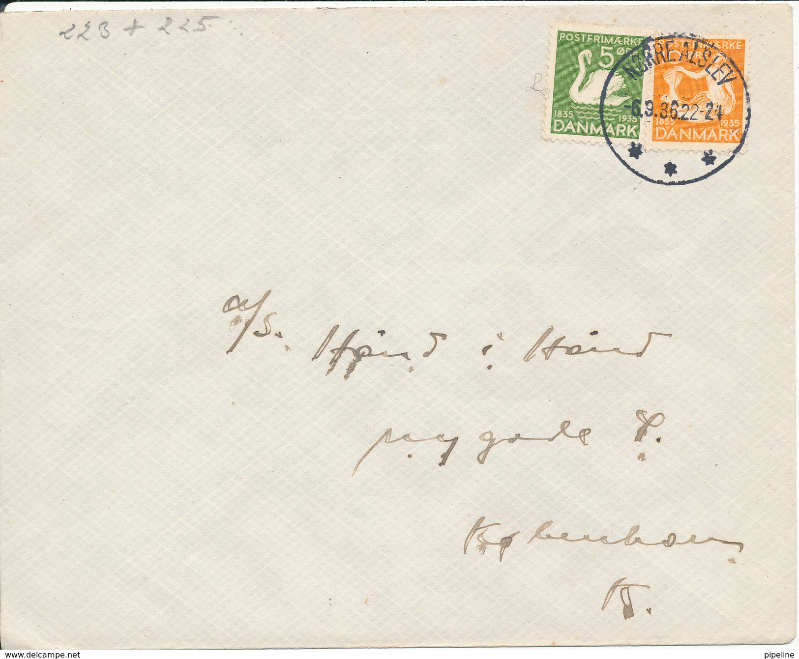 Denmark Cover Nörre Alslev 6-9-1936 With 2 Hans Christian Andersen Stamps - Covers & Documents