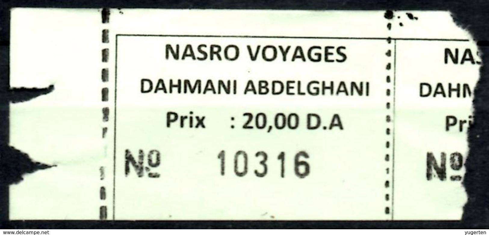 Algeria Ticket Bus Transport Urbain - Annaba - Urbain Nasro Voyages Billete De Autobús Biglietto Dell'autobus - Mundo