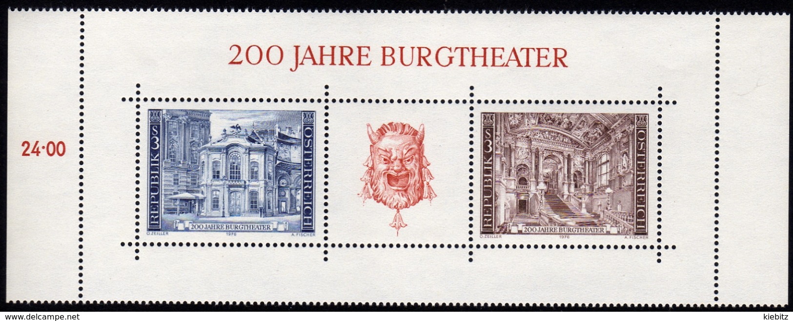 ÖSTERREICH 1976 ** 200 Jahre Burgtheater Wien - Block MNH - Musik