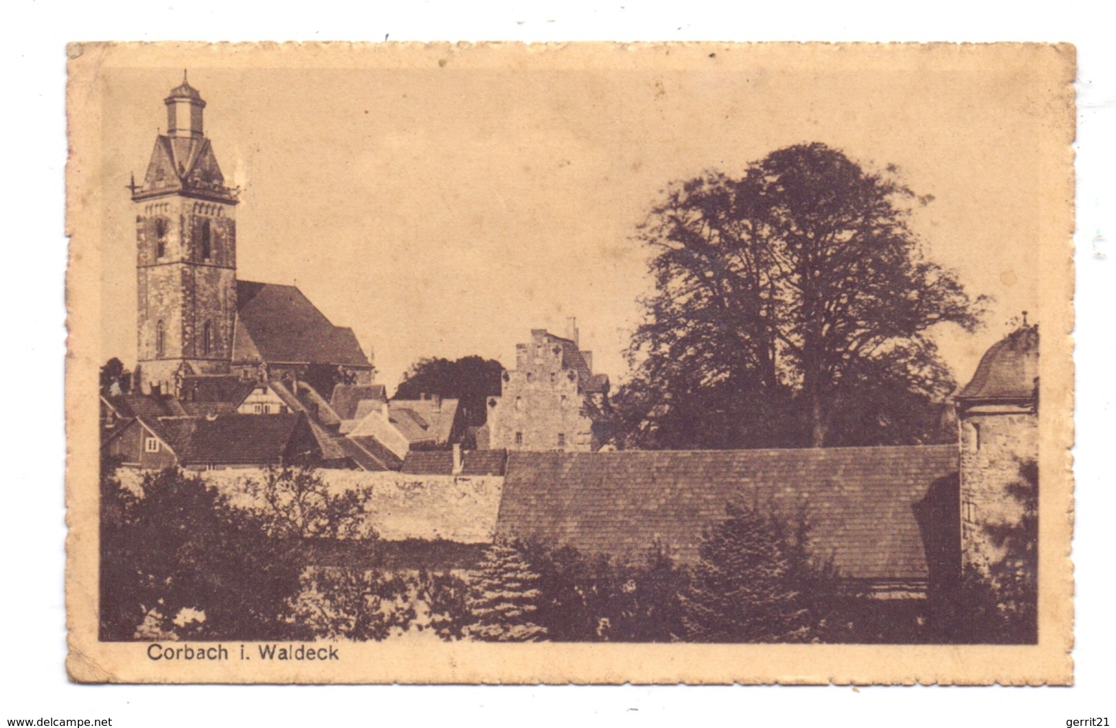 3540 KORBACH, Ortsansicht Mit Kirche, 1943, Landpoststempel Obernburg, Kl. Druckstelle - Korbach