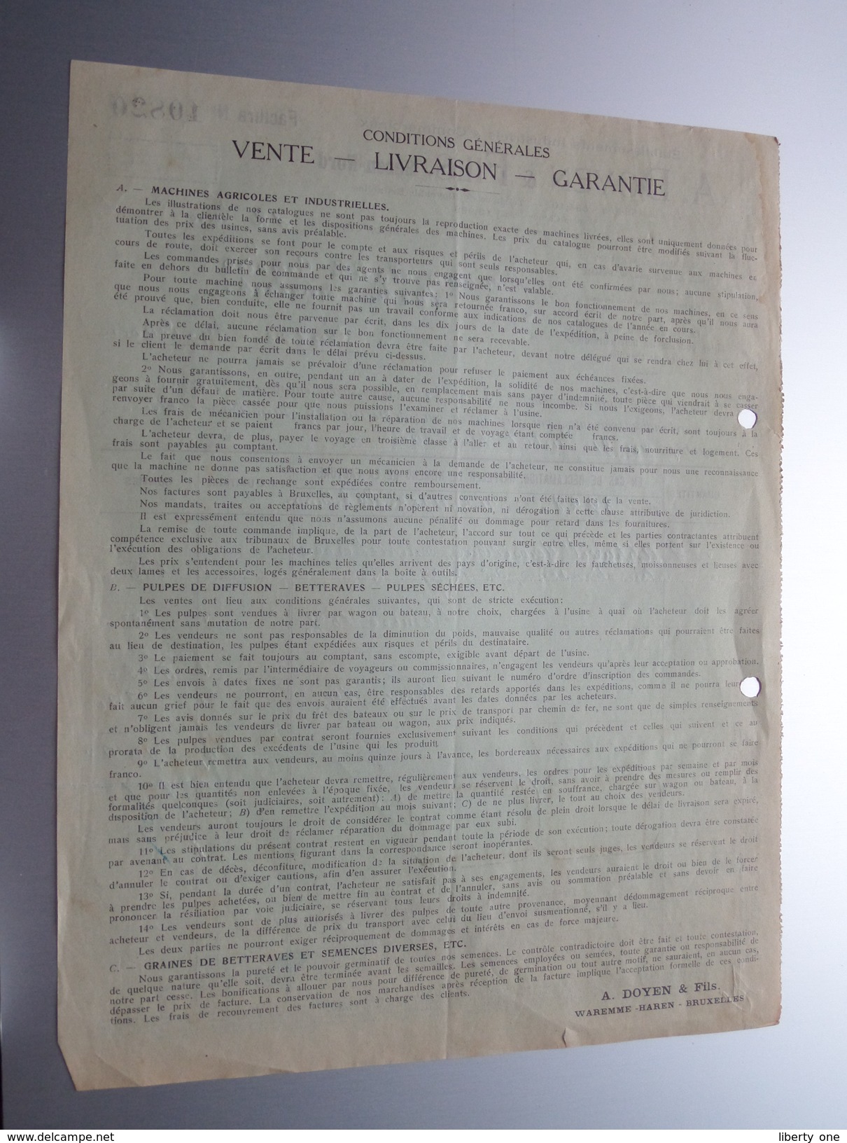 A. DOYEN & Fils Bruxelles / Waremme ( Industrie ) ( Facture / Tax ) 1924 > Frasnes ! - Other & Unclassified
