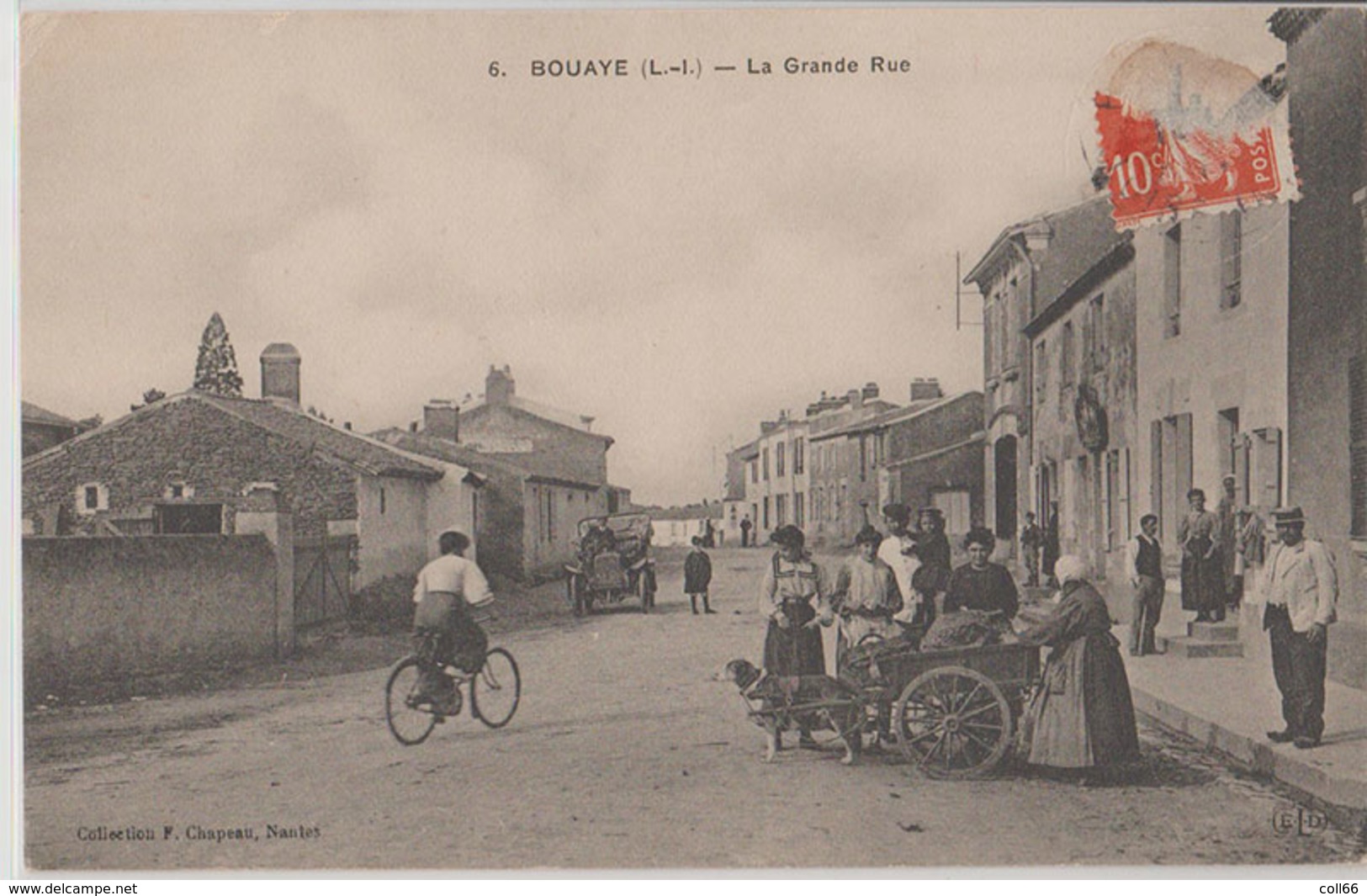 44 Bouaye 1911 RARE Attelage De Chien La Grande Rue Joli Plan Animé éditeur Chapeau Nantesn°6 Dos Scanné - Bouaye