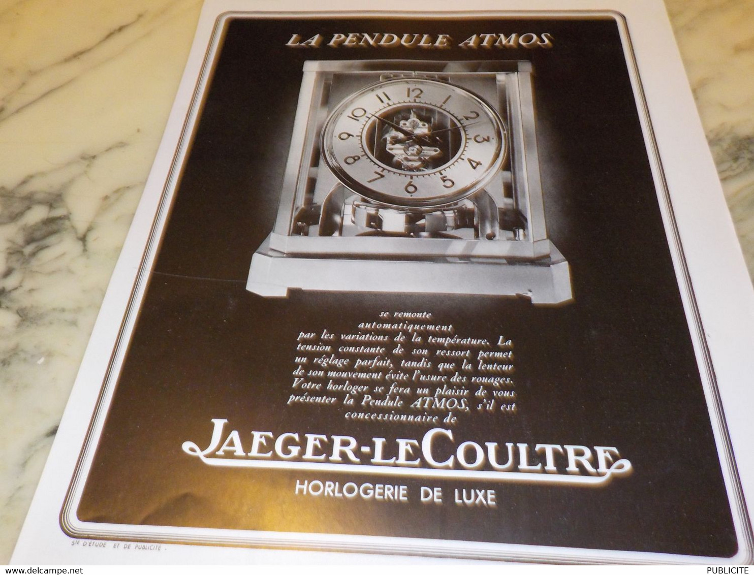 ANCIENNE PUBLICITE PENDULE ATMOS JAEGER-LECOULTRE 1938 - Autres & Non Classés