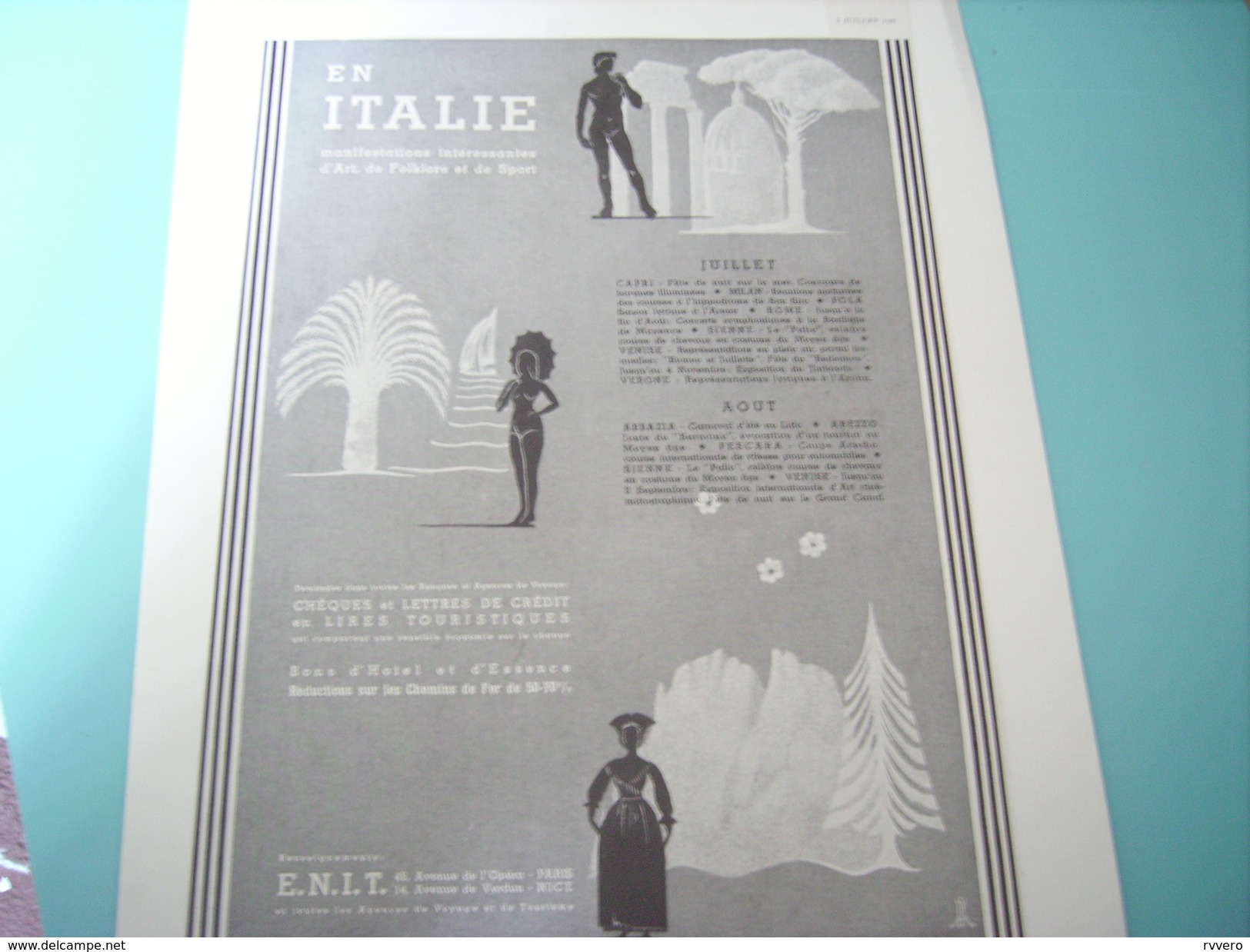 ANCIENNE PUBLICITE VOYAGE VACANCE L ITALIE 1937 - Other & Unclassified