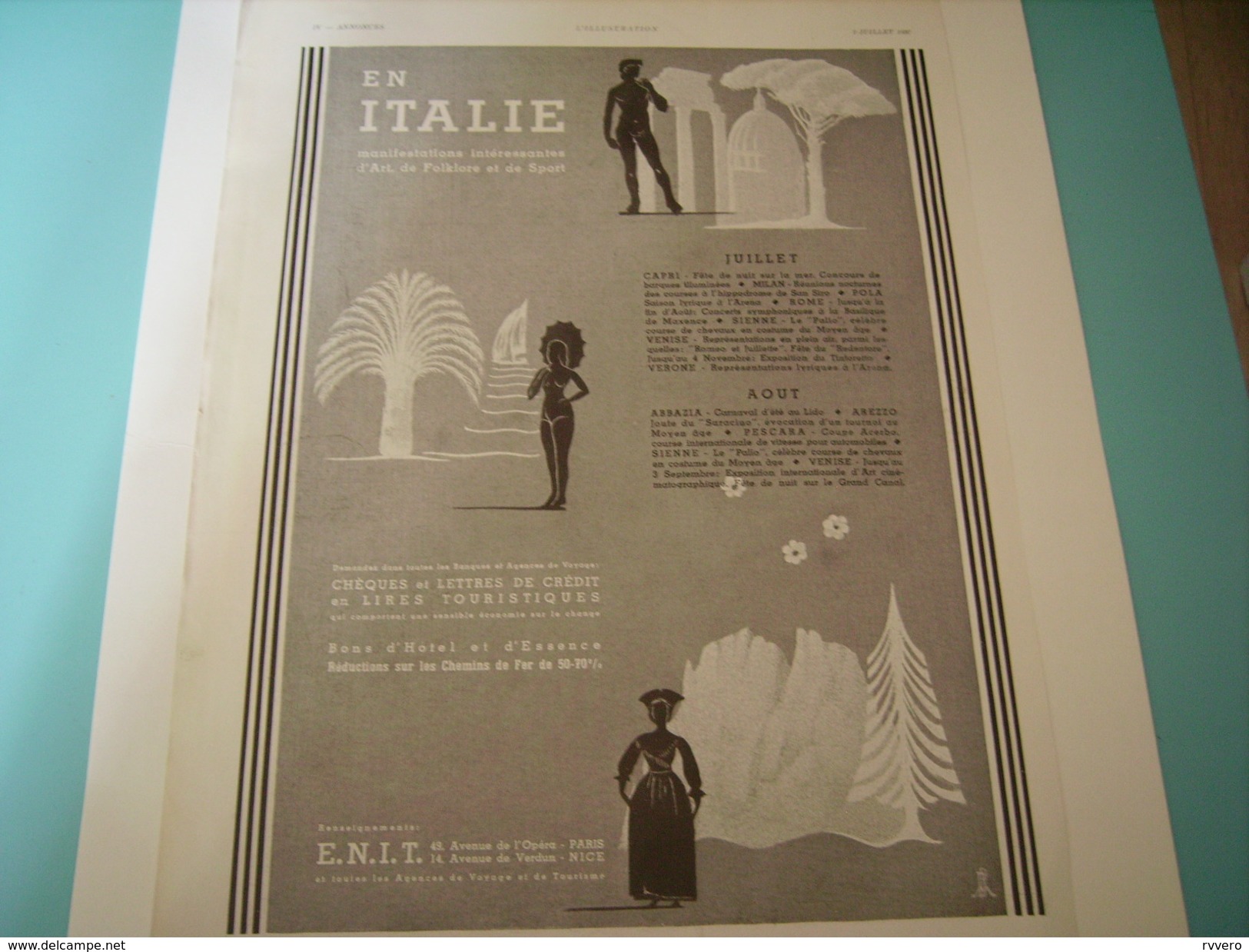 ANCIENNE PUBLICITE VOYAGE VACANCE L ITALIE 1937 - Other & Unclassified