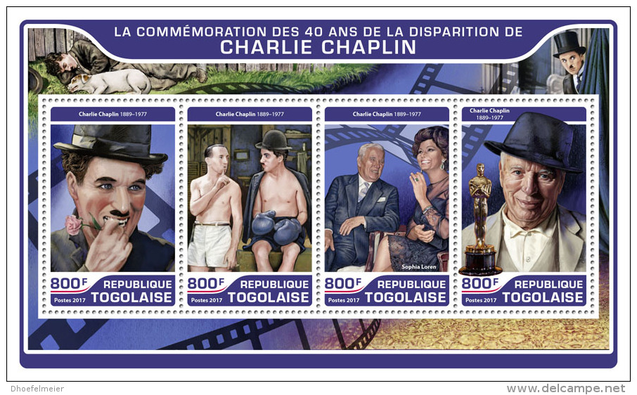 TOGO 2017 ** Charlie Chaplin Cinema Kino Film M/S - OFFICIAL ISSUE - DH1722 - Cinema