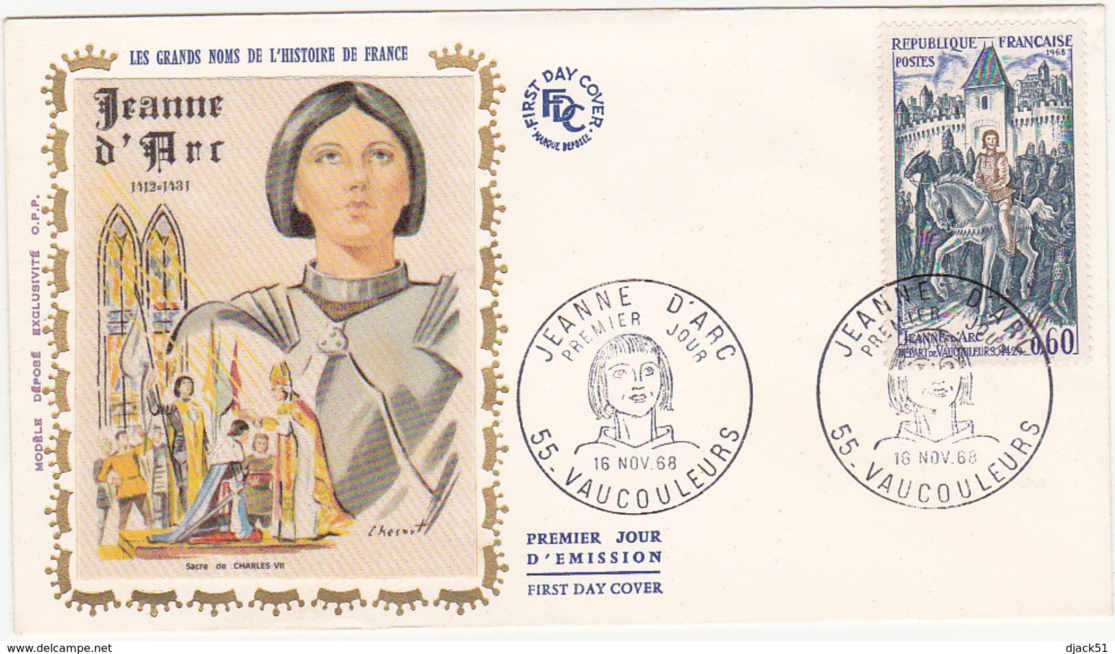 1968 VAUCOULEURS  / FDC / JEANNE D'ARC / Timbre 0.60 - 1960-1969