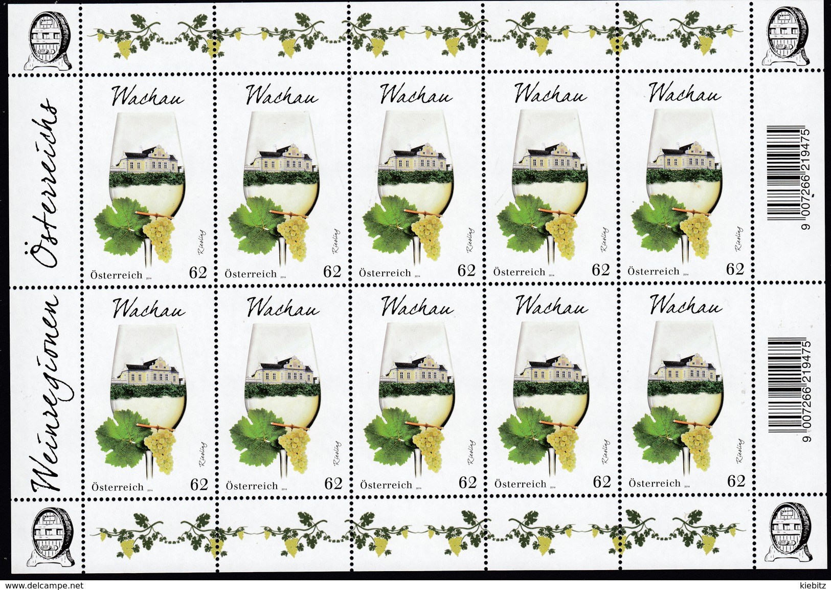 ÖSTERREICH 2014 ** Weinregion Wachau / Riesling - Kleinbogen MNH - Wein & Alkohol