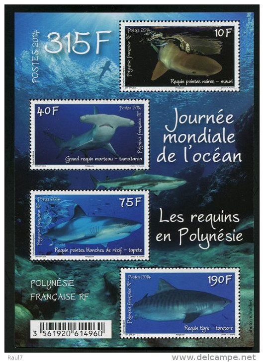 Polynésie Française 2014 - Faune Marine, Les Requins En Polynésie - BF Neufs // Mnh - Unused Stamps
