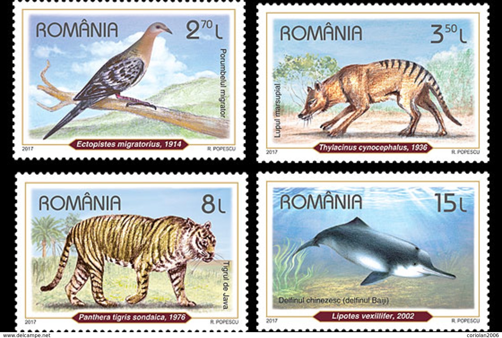 Romania 2017 / Recently Extinct Species / Set 4 Stamps - Unused Stamps