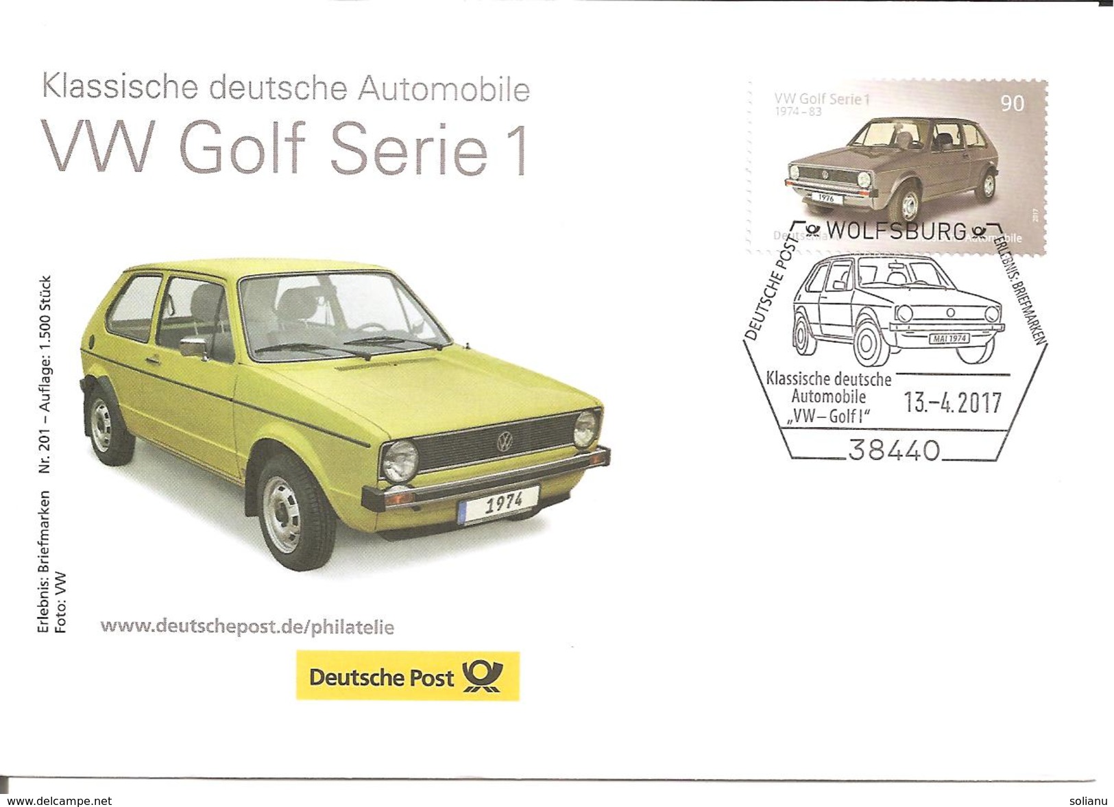 VW Golf I, Ersttagsbrief EB-Team Wolfsburg, Auflage 1500 Stück - Automobili