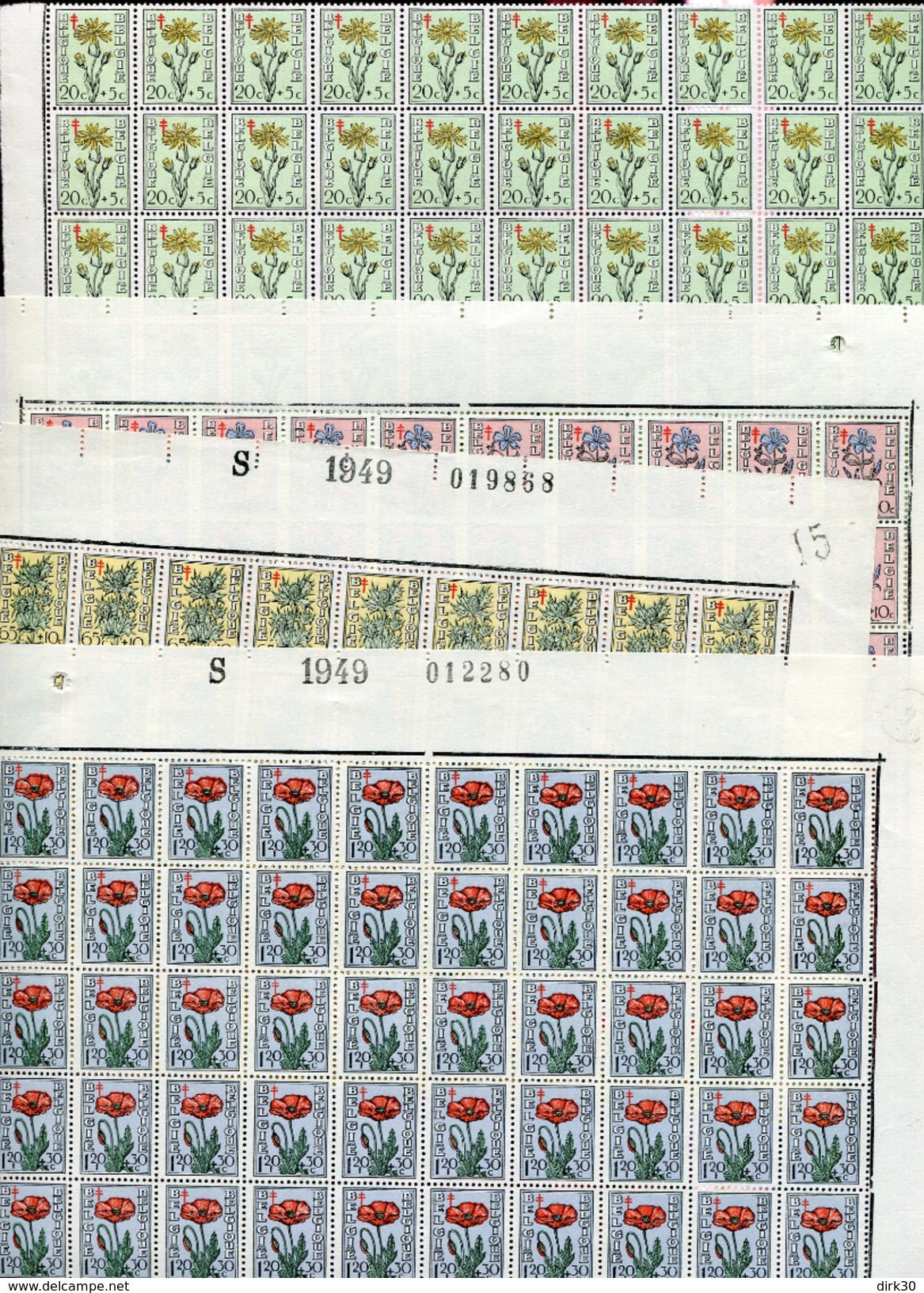 Belgie 1949 820 FLOWERS RRR In Halve Sheet Of 50 Zonder Plaatnummer  OCB++275&euro; + Lupp - Non Classés