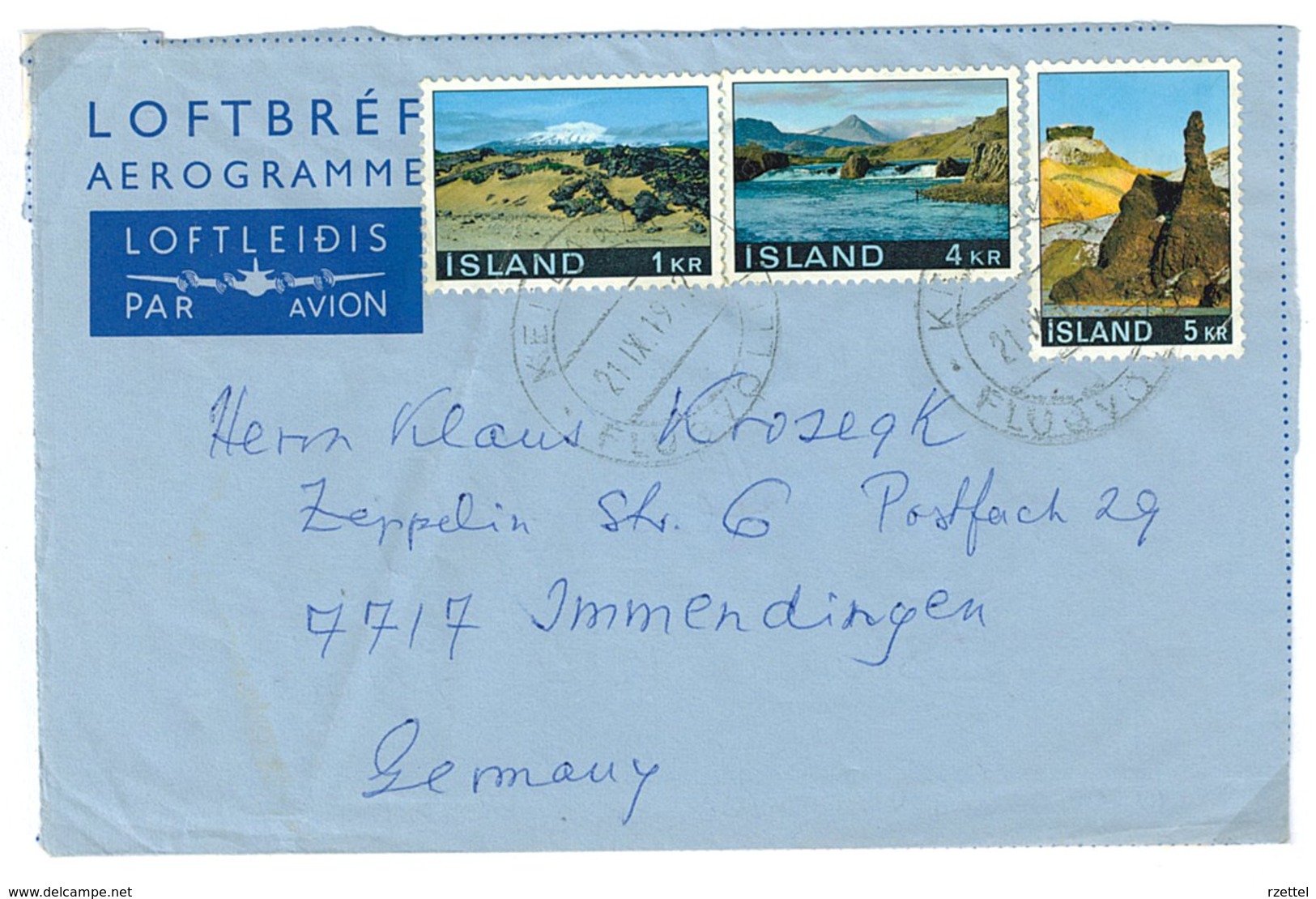Island Aerogramm Nach Deutschland 1972, MiFr 3 Werte - Poste Aérienne