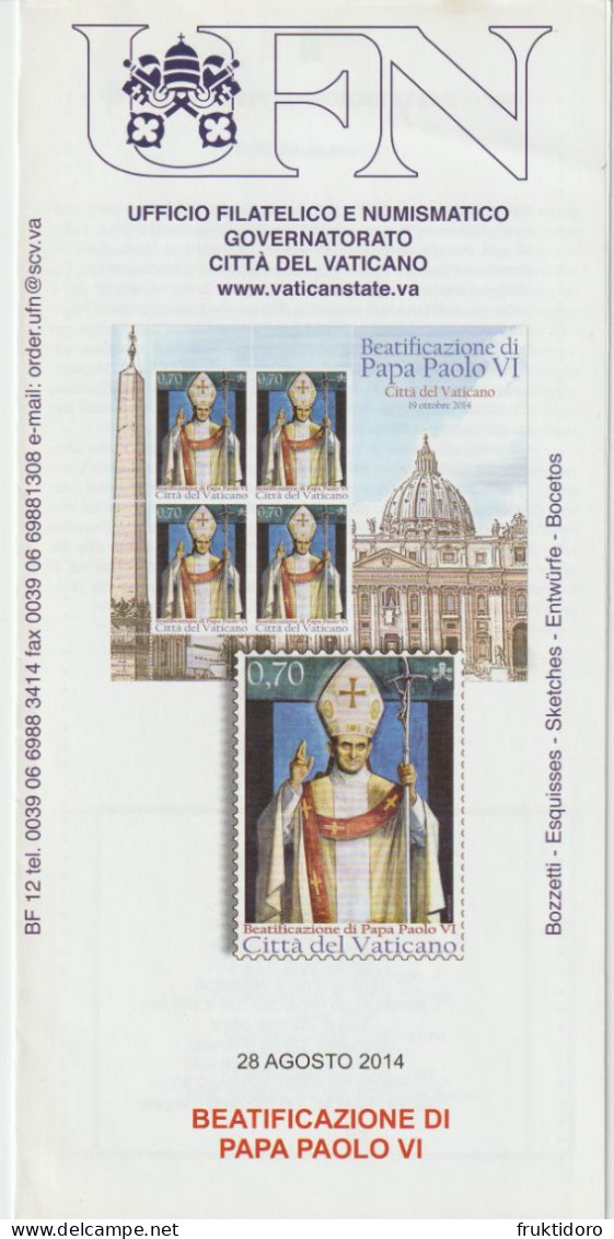 Vatican City Brochures Issues in 2014 - Bramante - Shakespeare - Michelangelo - Christmas - Berlin Wall - Pope Paul VI