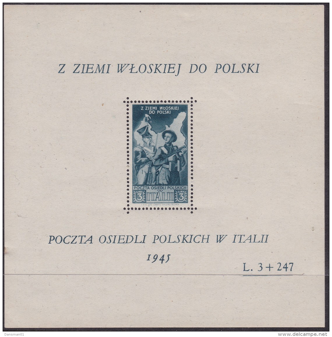 Polish Polowa In Italy 1945 Sheet L.3+247 Mint Never Hinged (gum Spot) - Verschlussmarken Der Befreiung