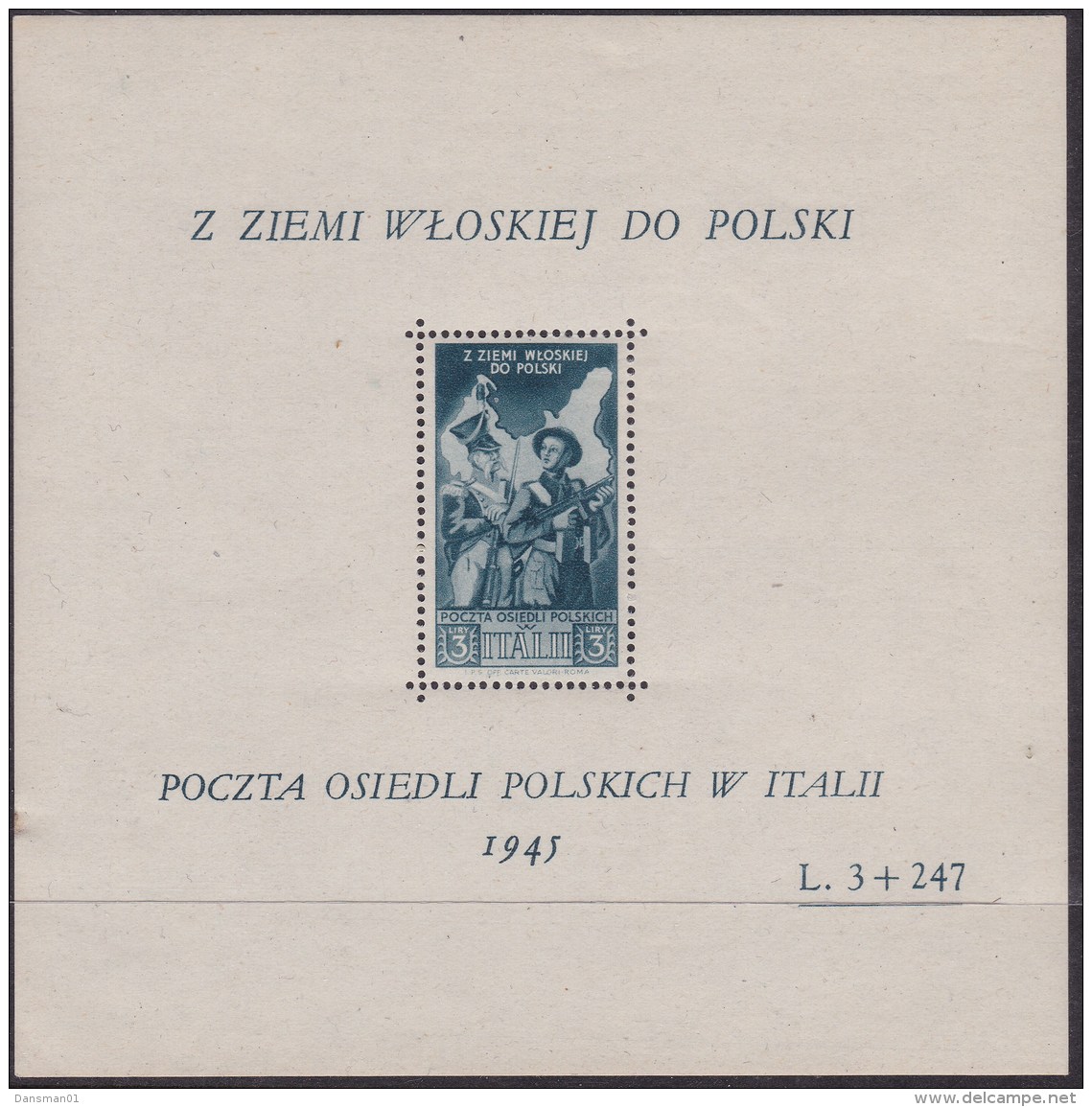 Polish Polowa In Italy 1945 Sheet L.3+247 Mint Never Hinged (gum Spot) - Liberation Labels