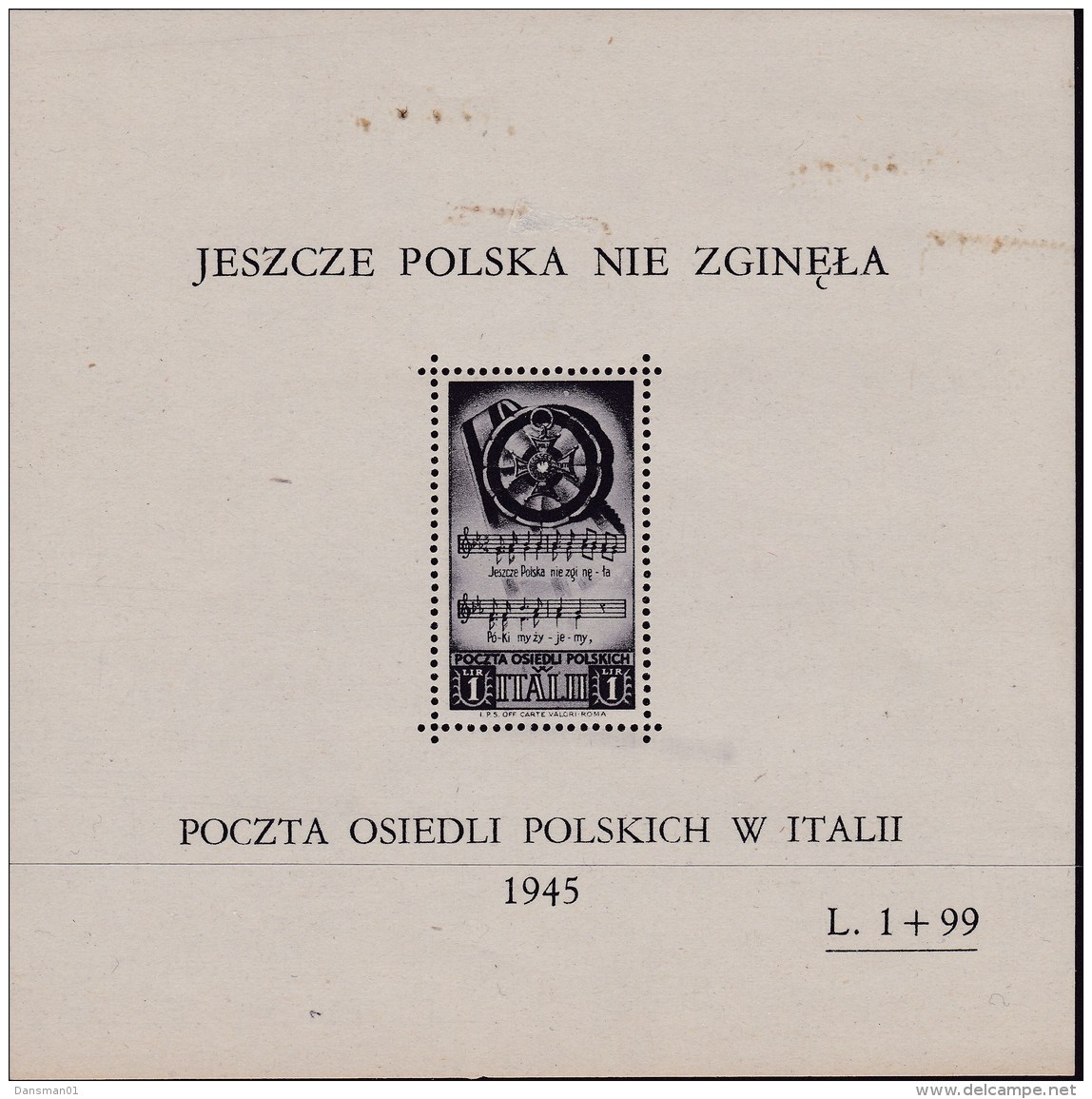 Polish Polowa In Italy 1945 Sheet L.1+99 Mint Never Hinged (marks On Front) - Vignettes De La Libération