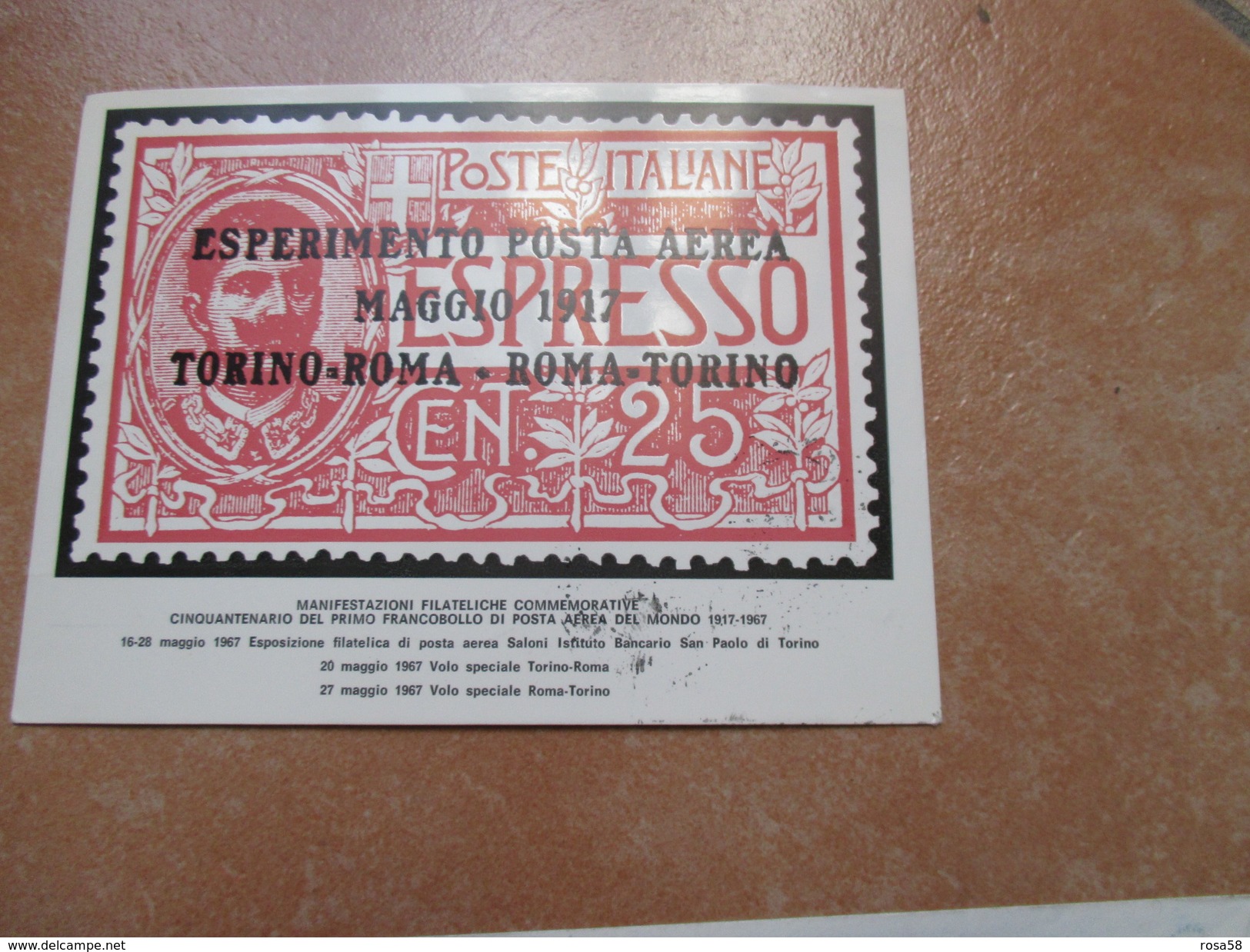 ANNULLO SPECIALE 27.5.1967 50°ann.Primo Francobollo Aereo Cartolina Numerata Bolaffi Timbro Tondo Viola Manifest. - 1961-70: Poststempel