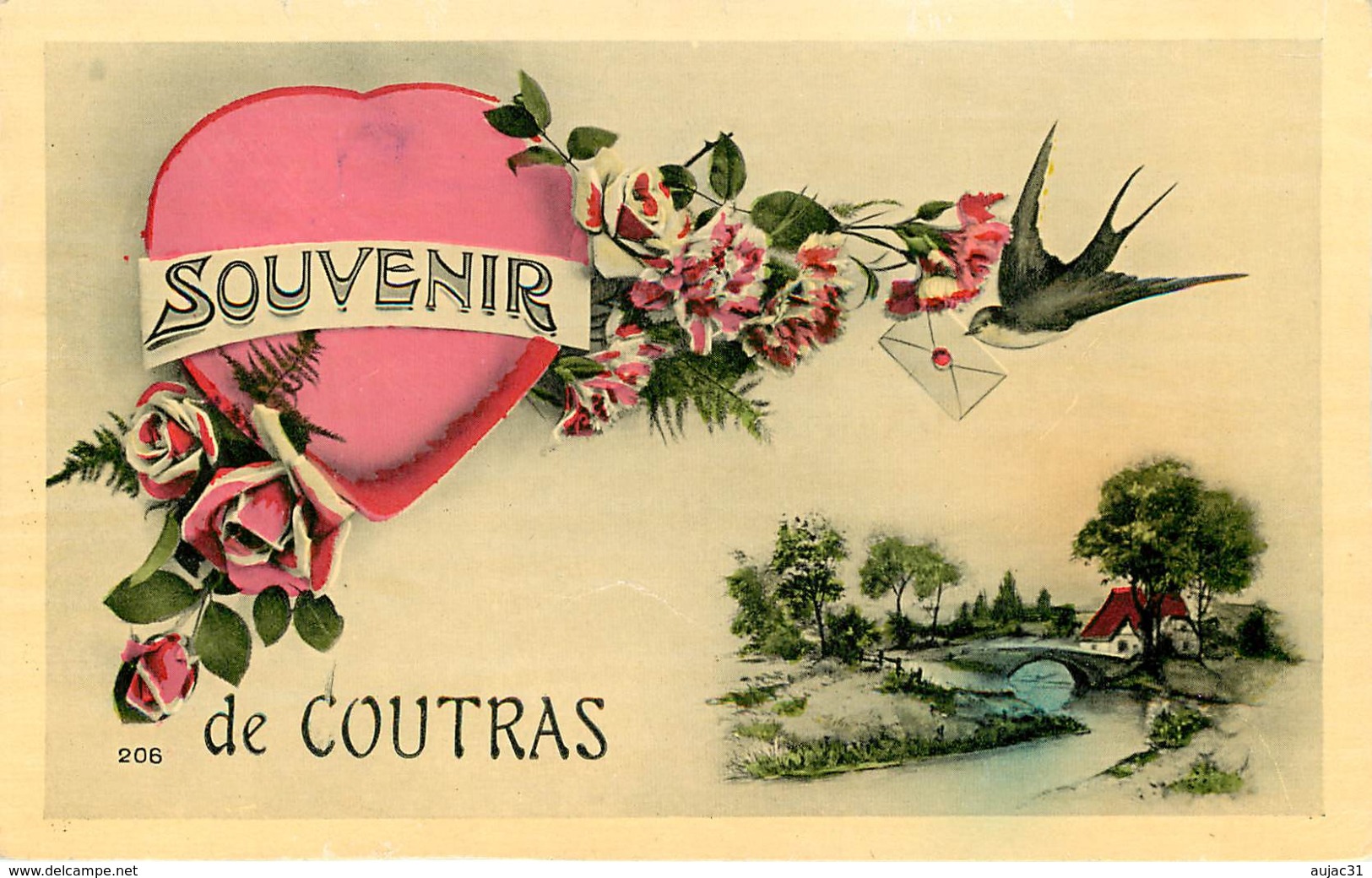 Dép 33 - Fleurs - Roses - Coeur - Hirondelles - Souvenir De Coutras - état - Autres & Non Classés