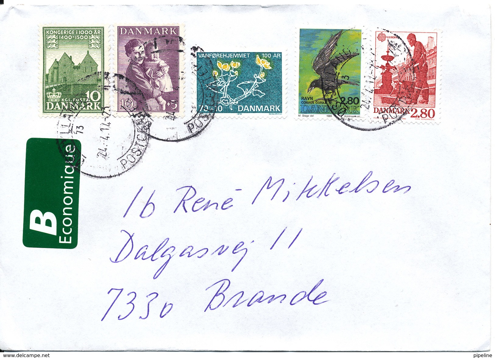 Denmark Cover Sent B-Economique With More Topic Stamps 24-4-2014 - Lettres & Documents