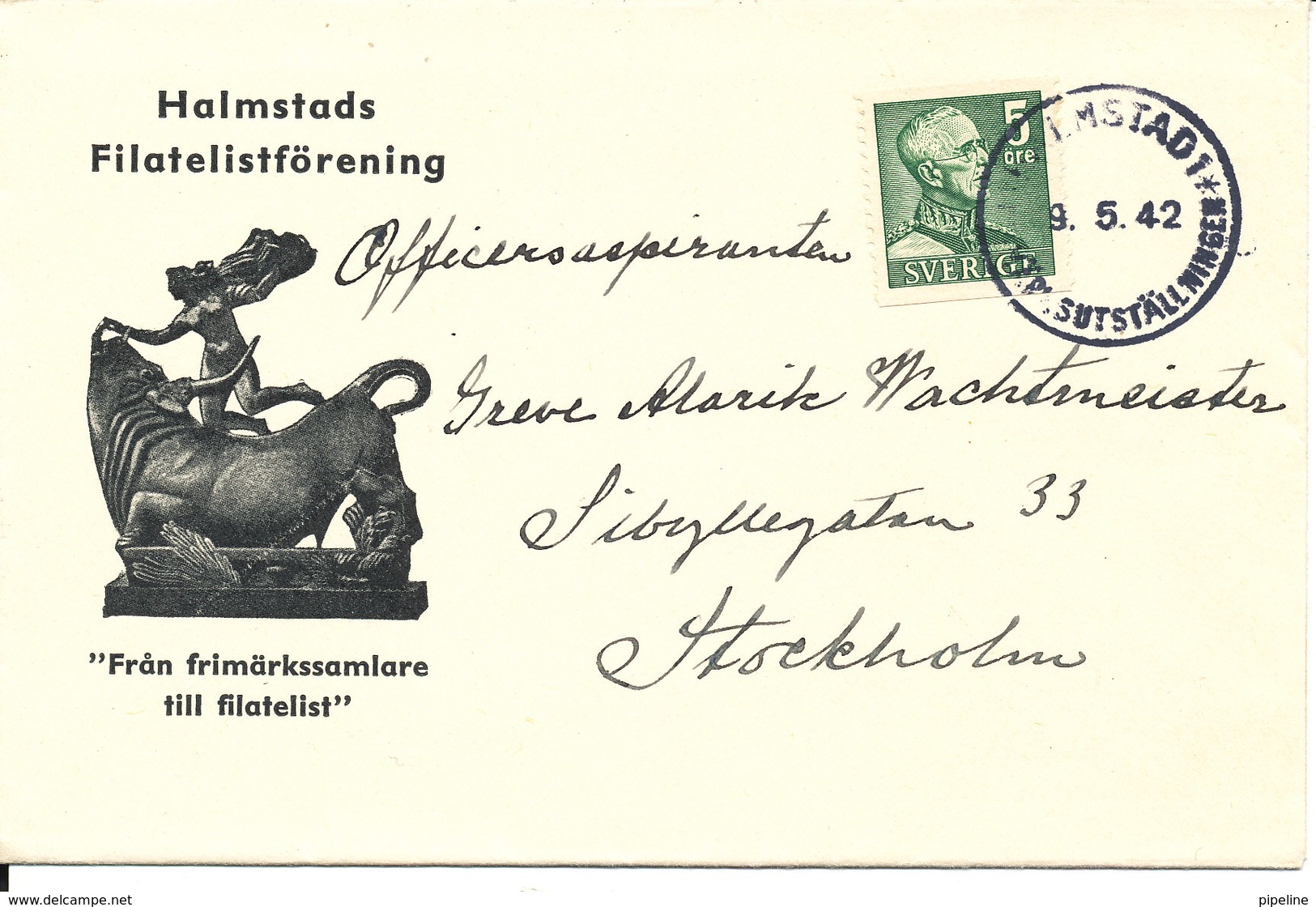 Sweden Cover Halmstad 9-5-1942 Single Stamped Cover With Nice Cachet - Covers & Documents