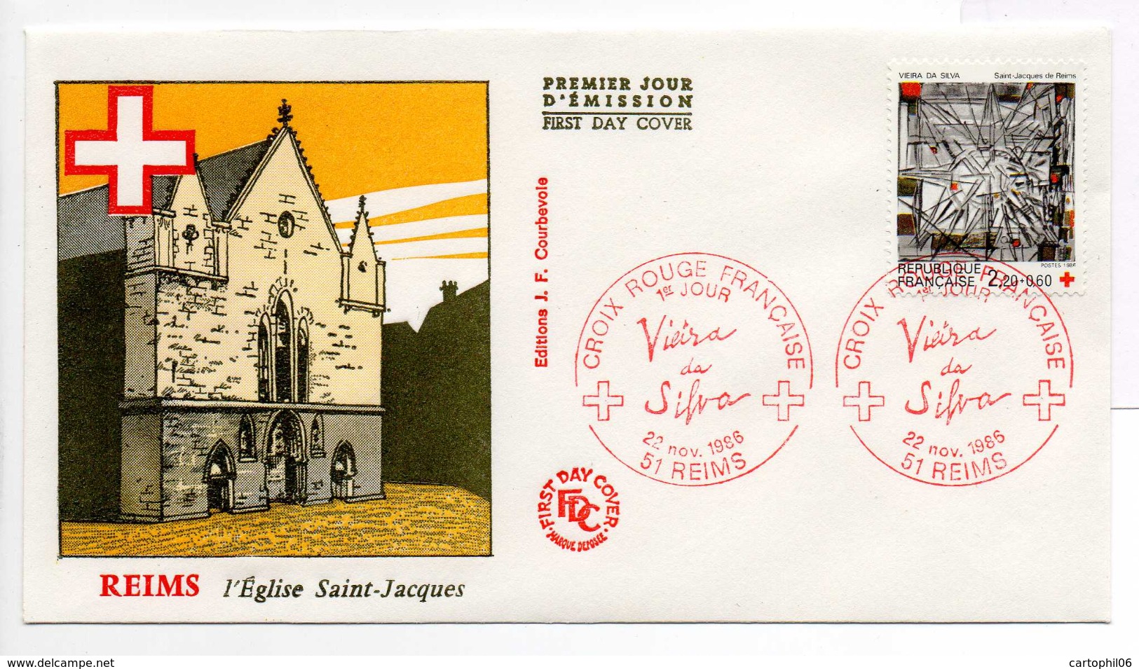 - FRANCE - FDC REIMS 22.11.1986 - CROIX ROUGE - L'Eglise Saint-Jacques - - Red Cross