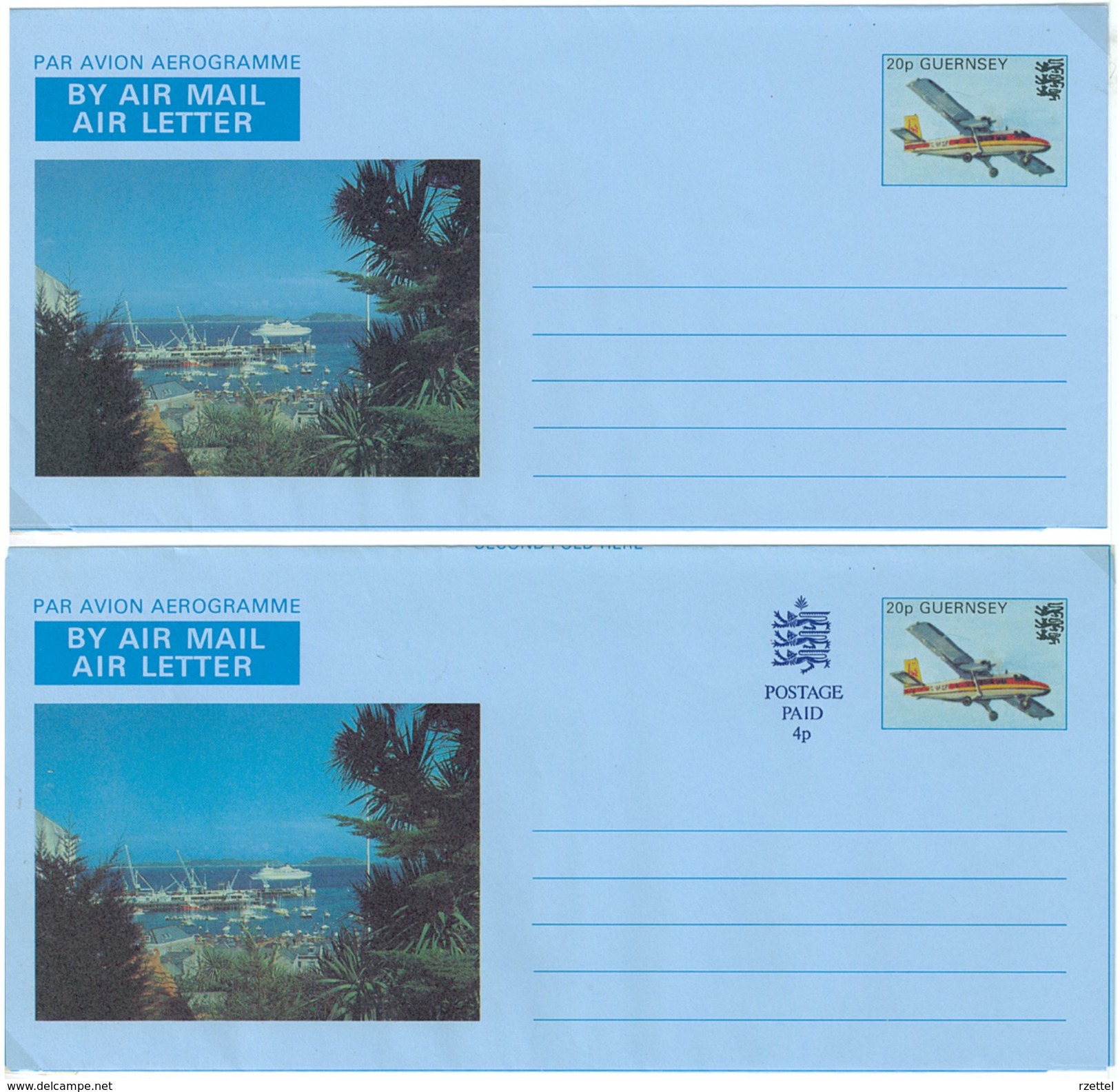 Guernsey, 2 Picture-Aerogrammes, Yacht Harbour **, 20 P + 20 P Uprated 4 P - Guernsey