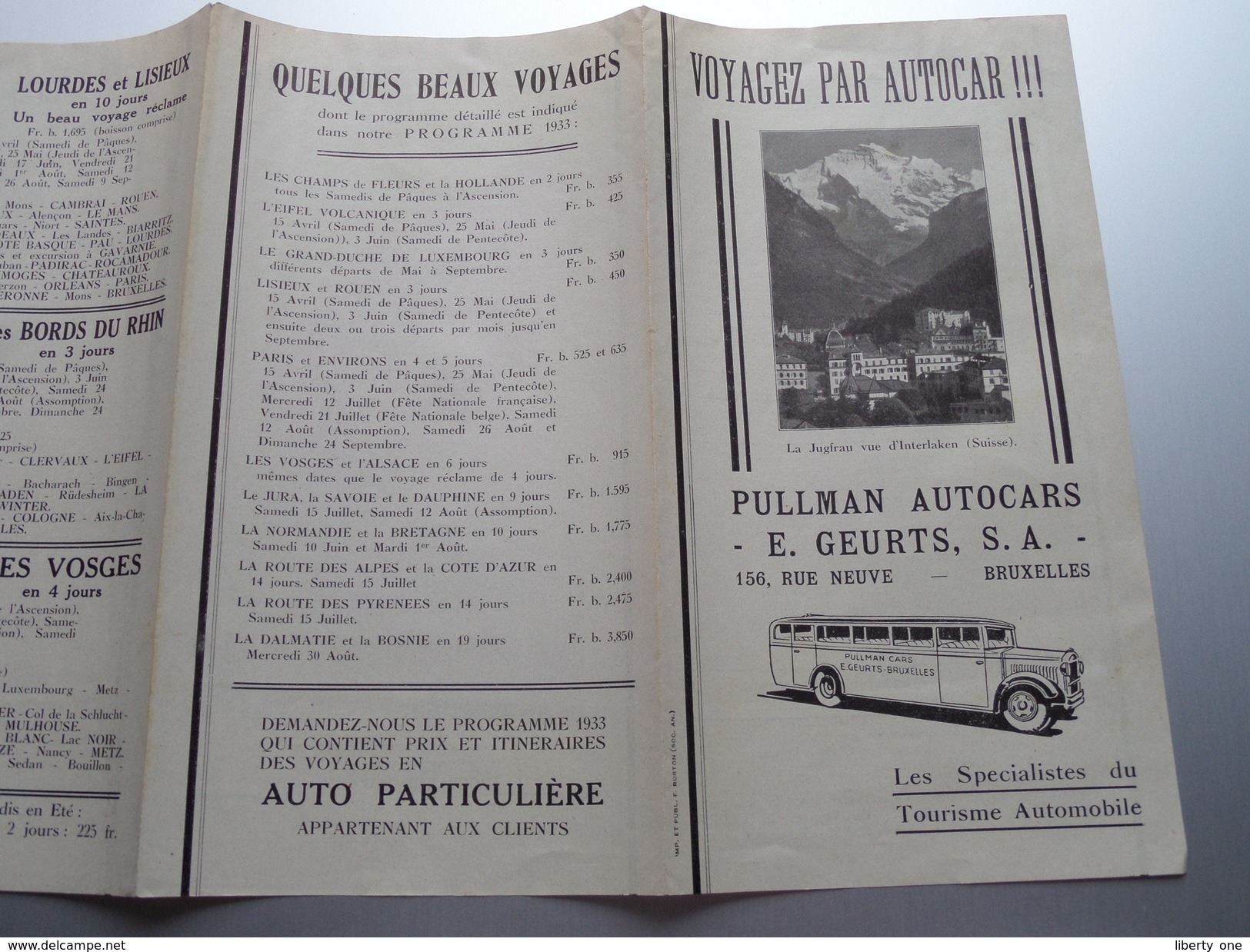 Folder PULMAN Autocars - E. GEURTS S.A. Rue Neuve Bruxelles ( Tourisme Automobile ) Anno 1933 ( Zie Foto ) ! - Advertising