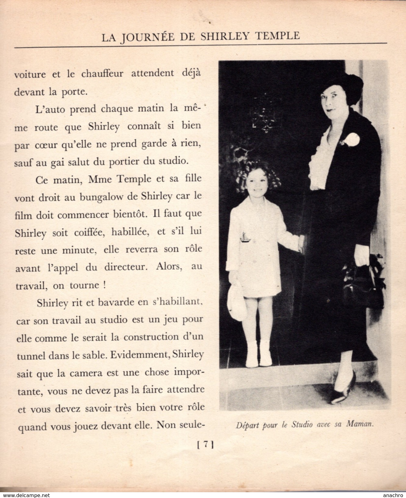 SHIRLEY TEMPLE LA JOURNEE De Shirley ROMAN PHOTO ENFANT STAR - Cinéma/Télévision