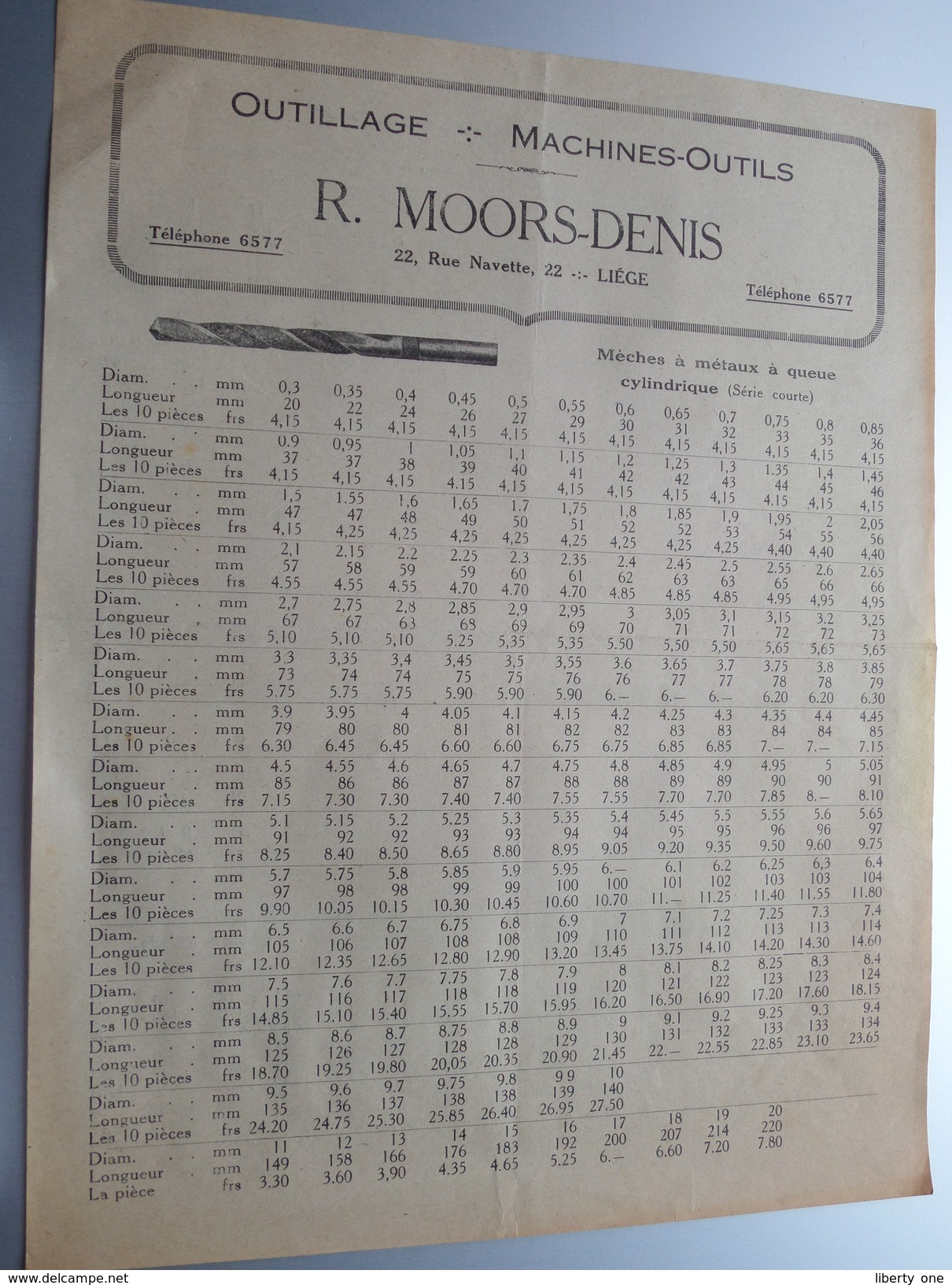 R. MOORS - DENIS Liège Rue Navette Tél 6577 ( Outillage - Machines Outils ) Anno 19?? ( 2 Pag. / Zie Foto ) ! - Werbung