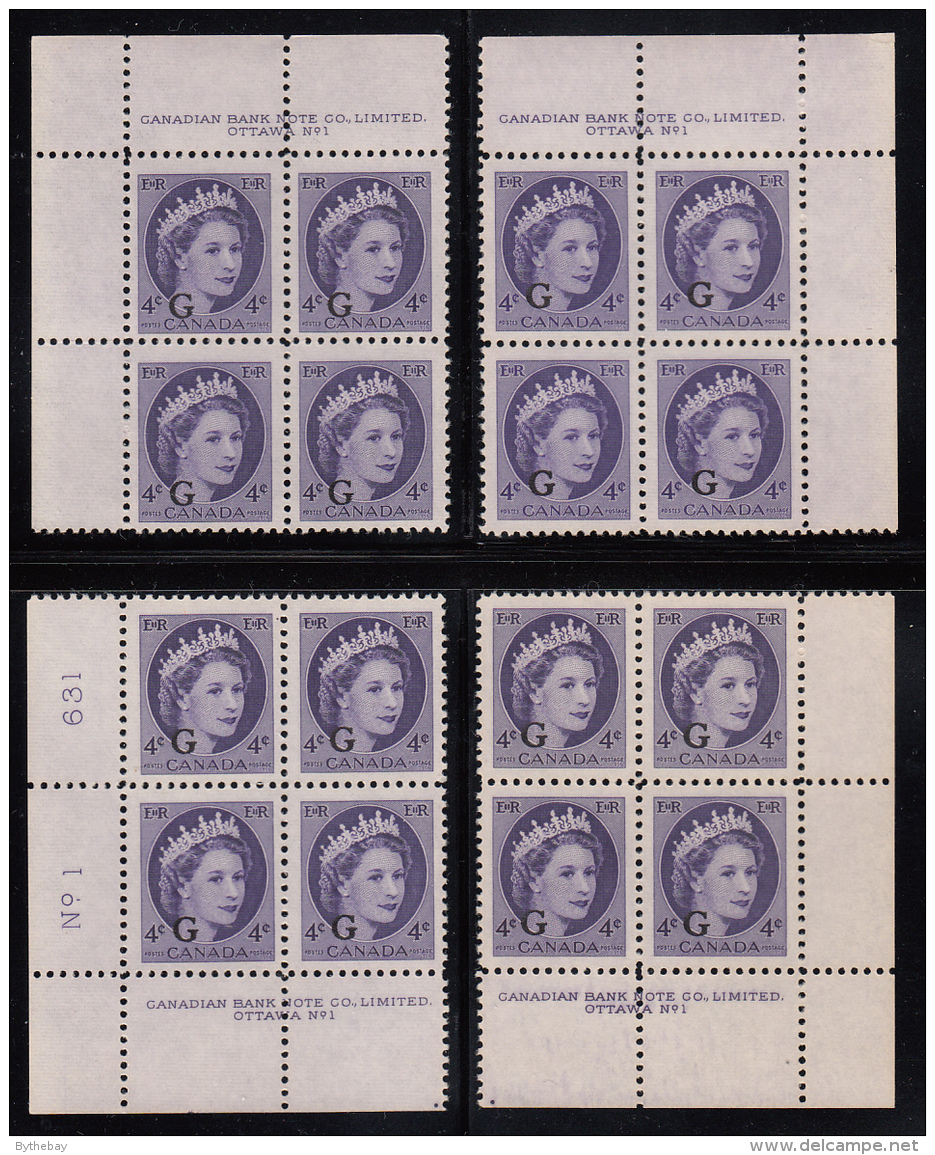 Canada MNH Scott #O43 'G' Overprint On 4c QEII Wilding Plate #1 Set Of 4 PB - Overprinted