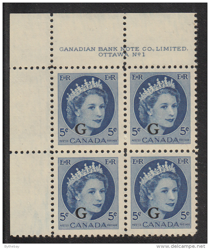 Canada MNH Scott #O44 'G' Overprint On 5c QEII Wilding Plate #1 Upper Left PB - Overprinted