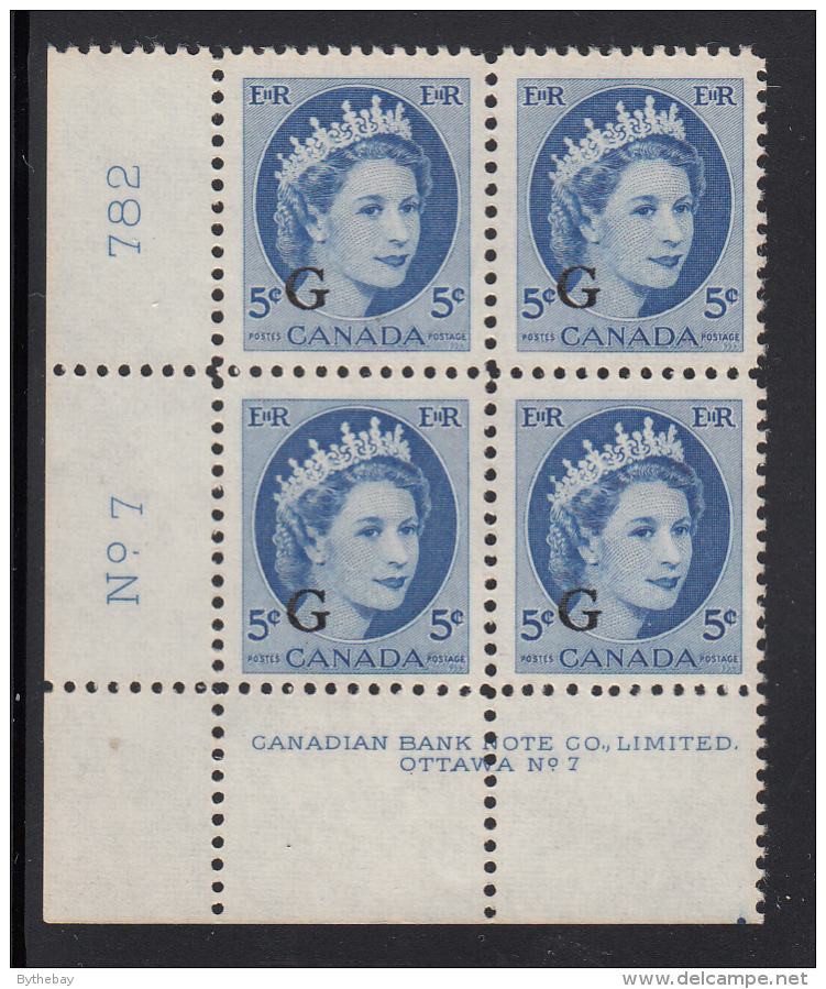 Canada MNH Scott #O44 'G' Overprint On 5c QEII Wilding Plate #7 Lower Left PB - Overprinted