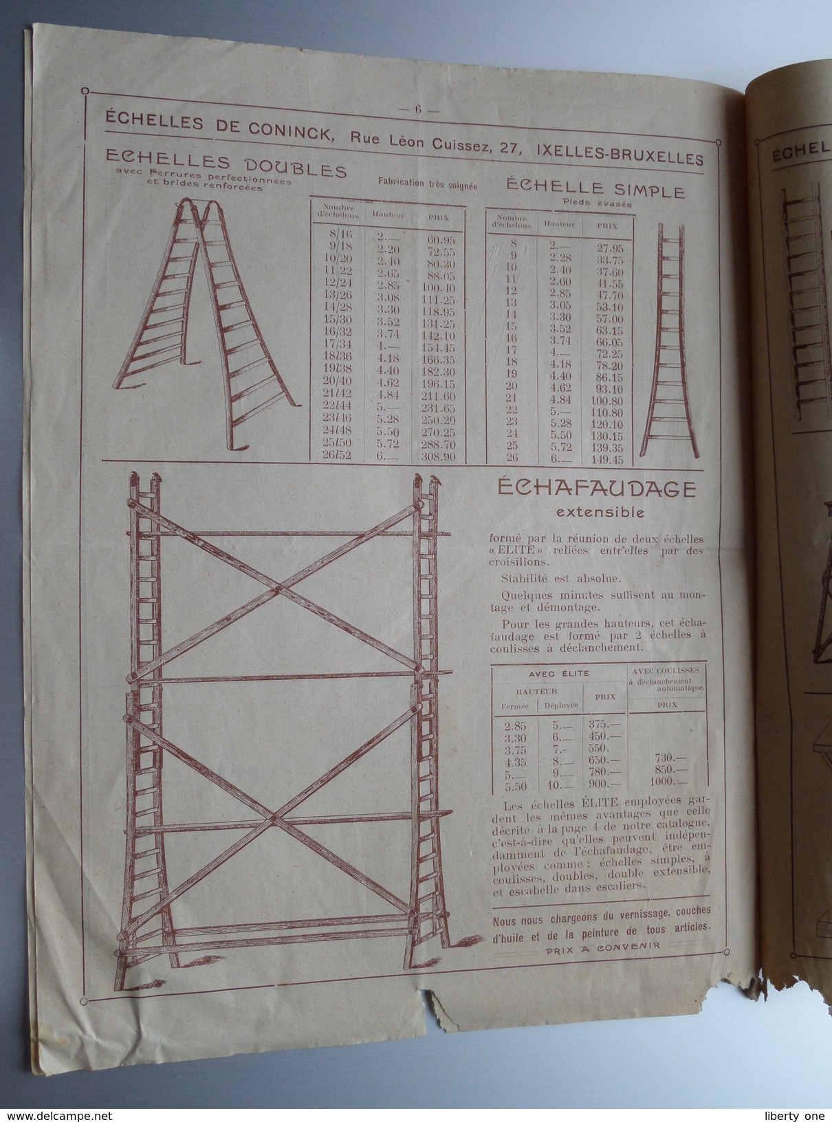 DE CONINCK échelles Ixelles Bruxelles échelles A Coulisses ( Vieux Doc / Voir Photo ) Anno 19?? ( 6 Pag. / Zie Foto ) ! - Advertising