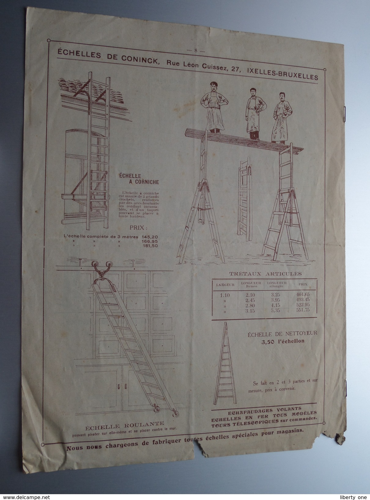 DE CONINCK échelles Ixelles Bruxelles échelles A Coulisses ( Vieux Doc / Voir Photo ) Anno 19?? ( 6 Pag. / Zie Foto ) ! - Pubblicitari