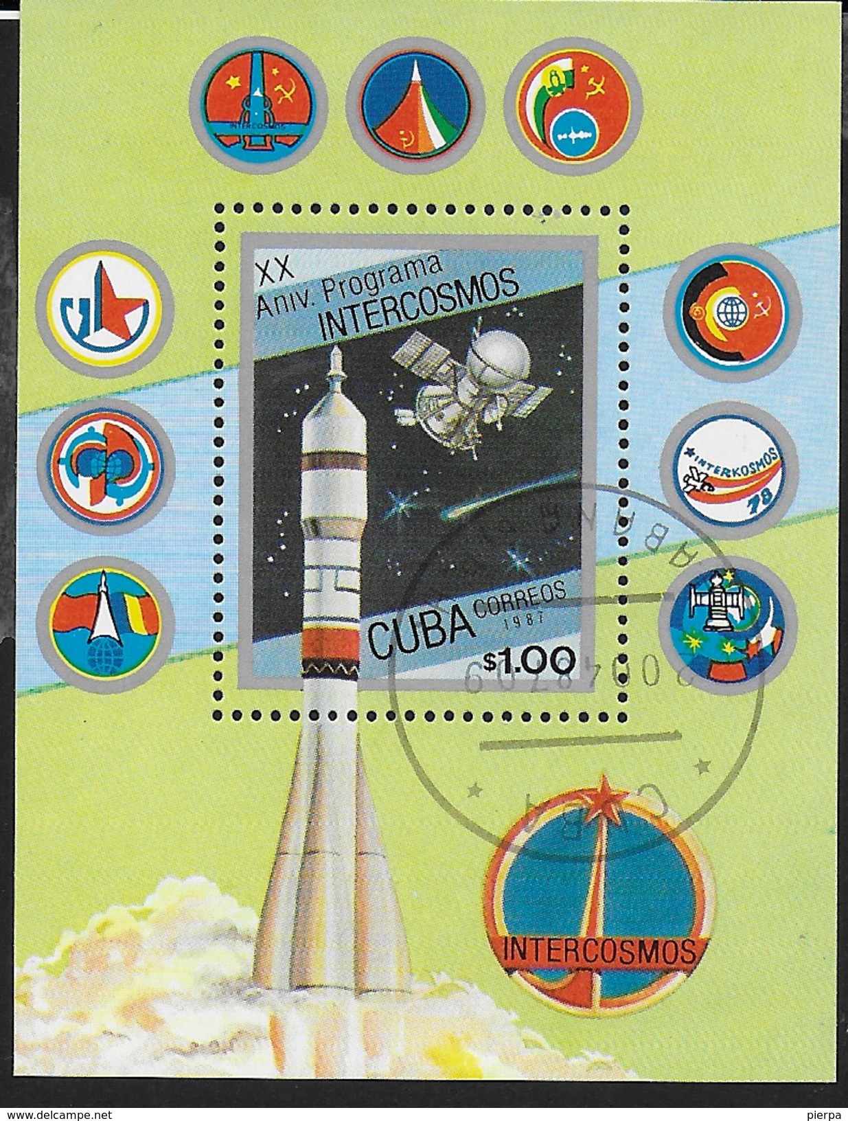 CUBA - 1987 - 20° ANNIVERSARIO PROGETTO INTERCOSMOS - MISSILE E VOSTOK - FOGLIETTO USATO - América Del Norte