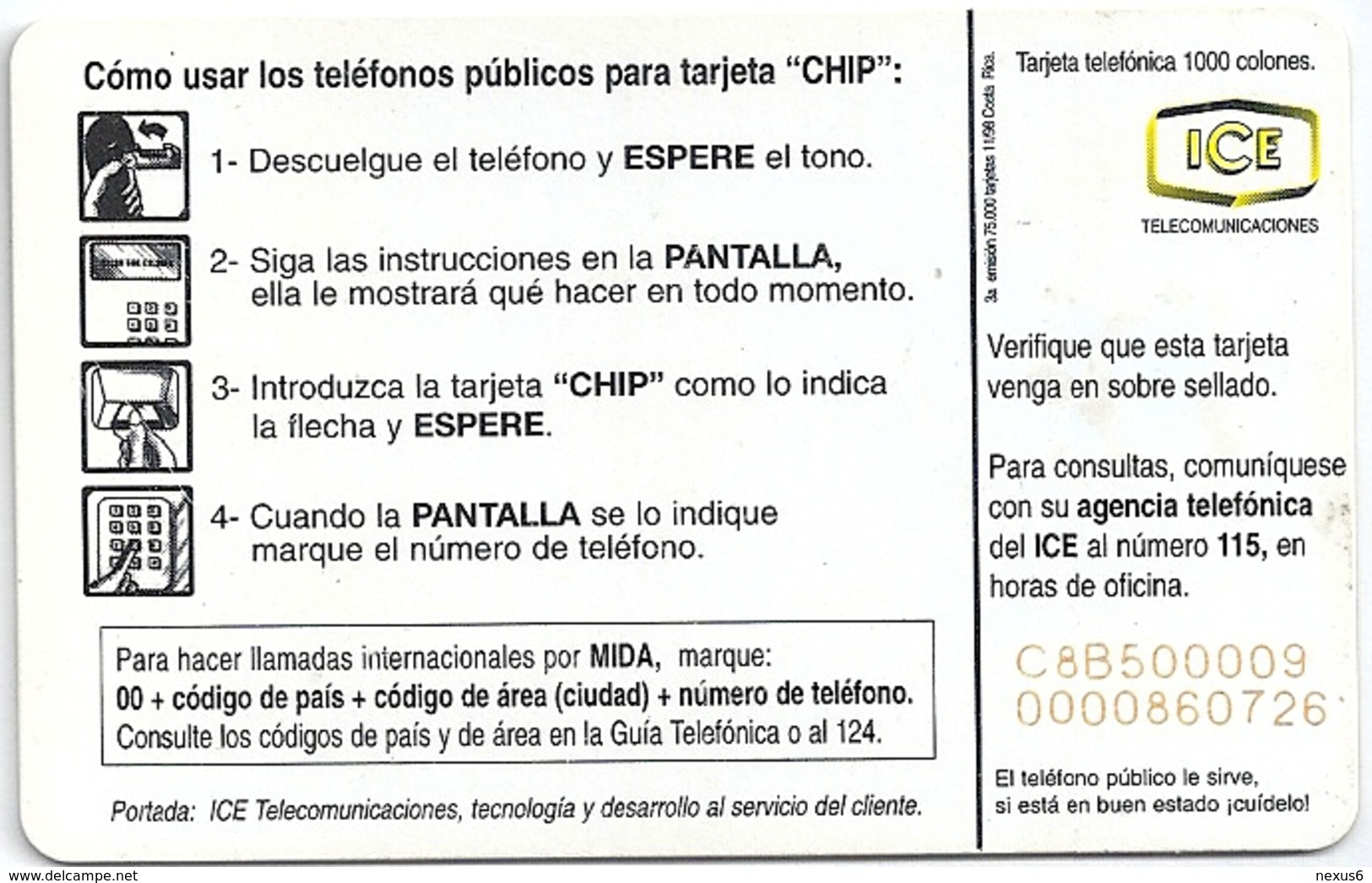 Costa Rica - ICE - Operator & Girl - 1998, 75.000ex, Used - Costa Rica